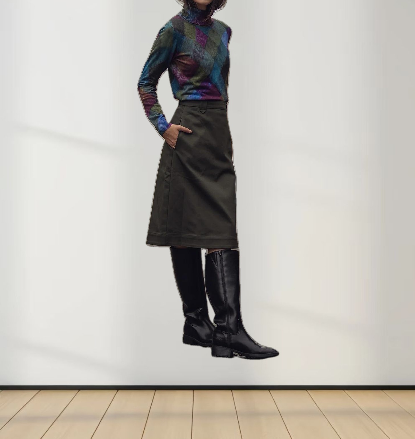 Thin Knit Turtleneck Sweater-Colored Diamonds