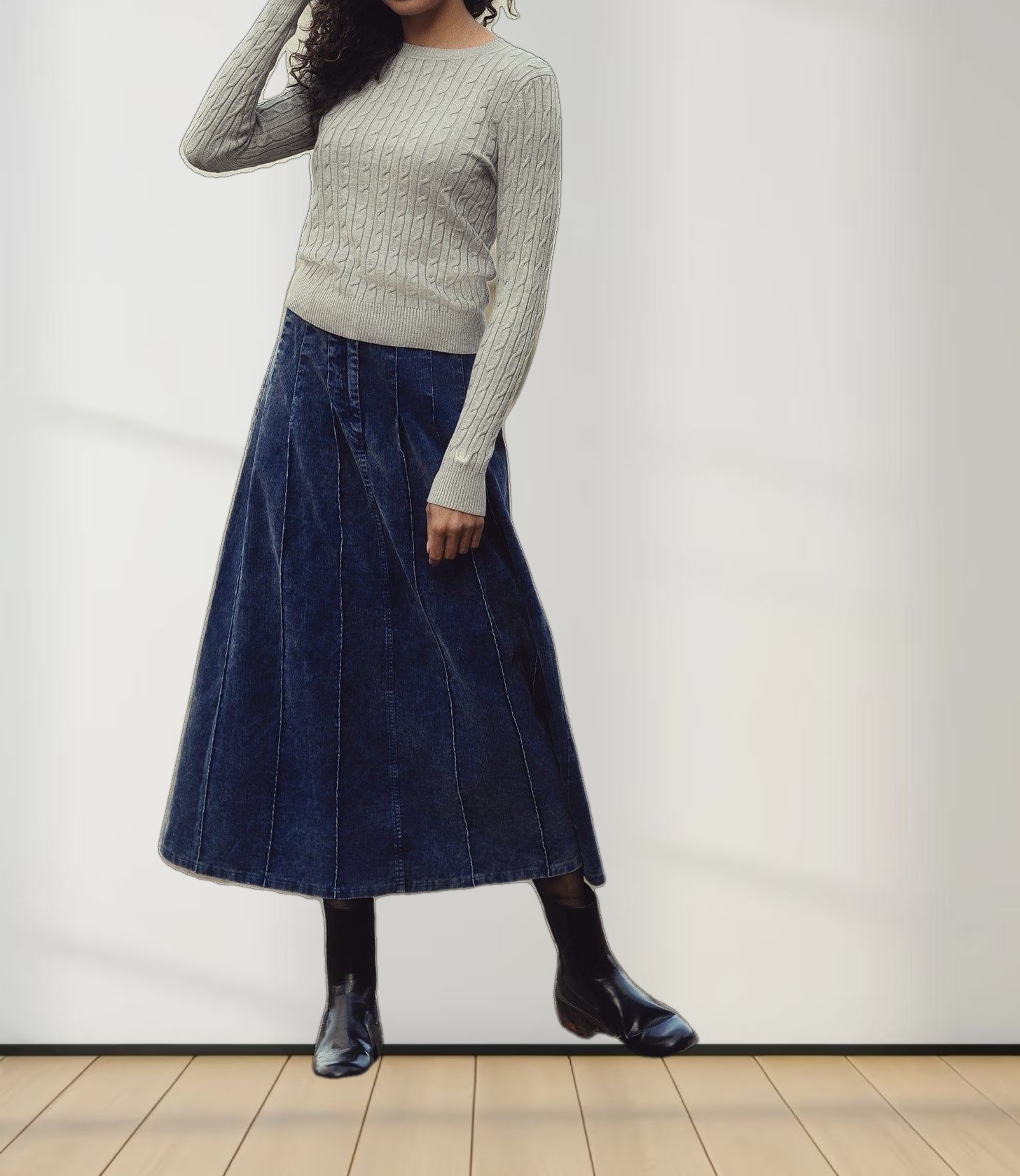 Knit Cable Sweater-Heathered Grey