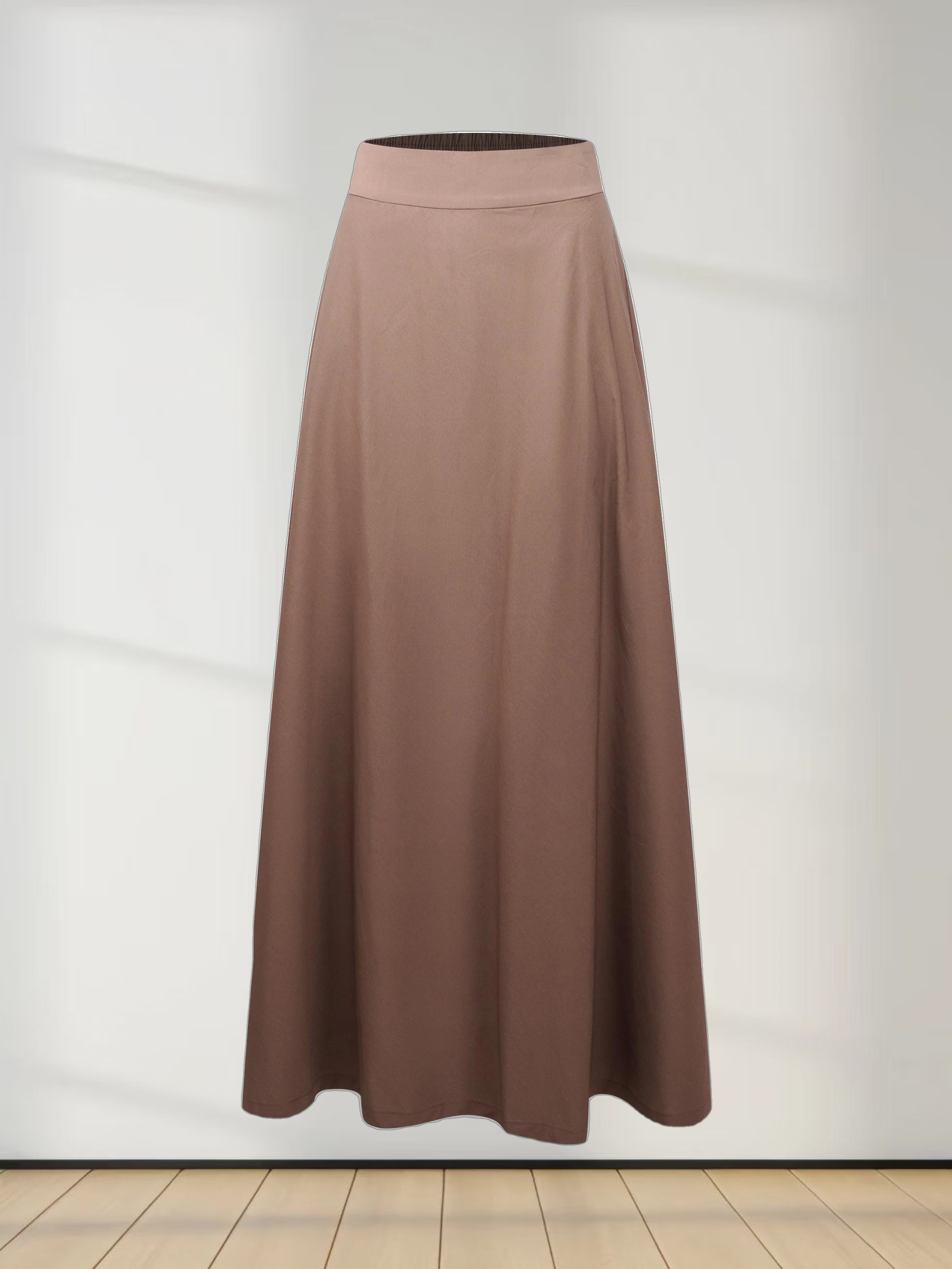 Elastic Back Maxi Cotton Blend Skirt-Chocolate Brown