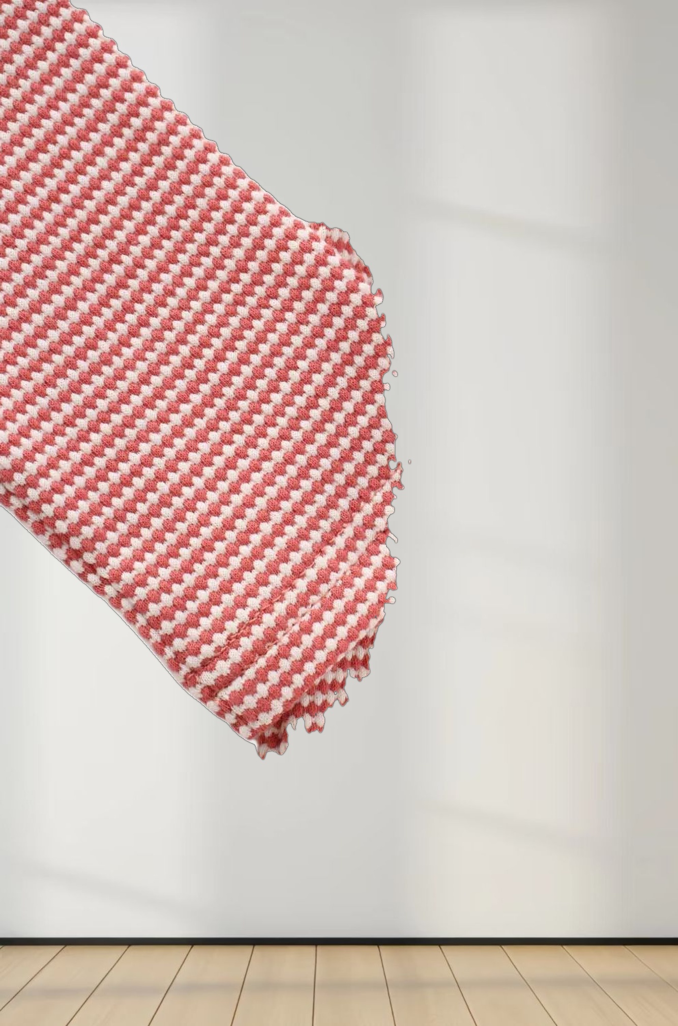 Waffle Striped Crew Tee-Rose/White