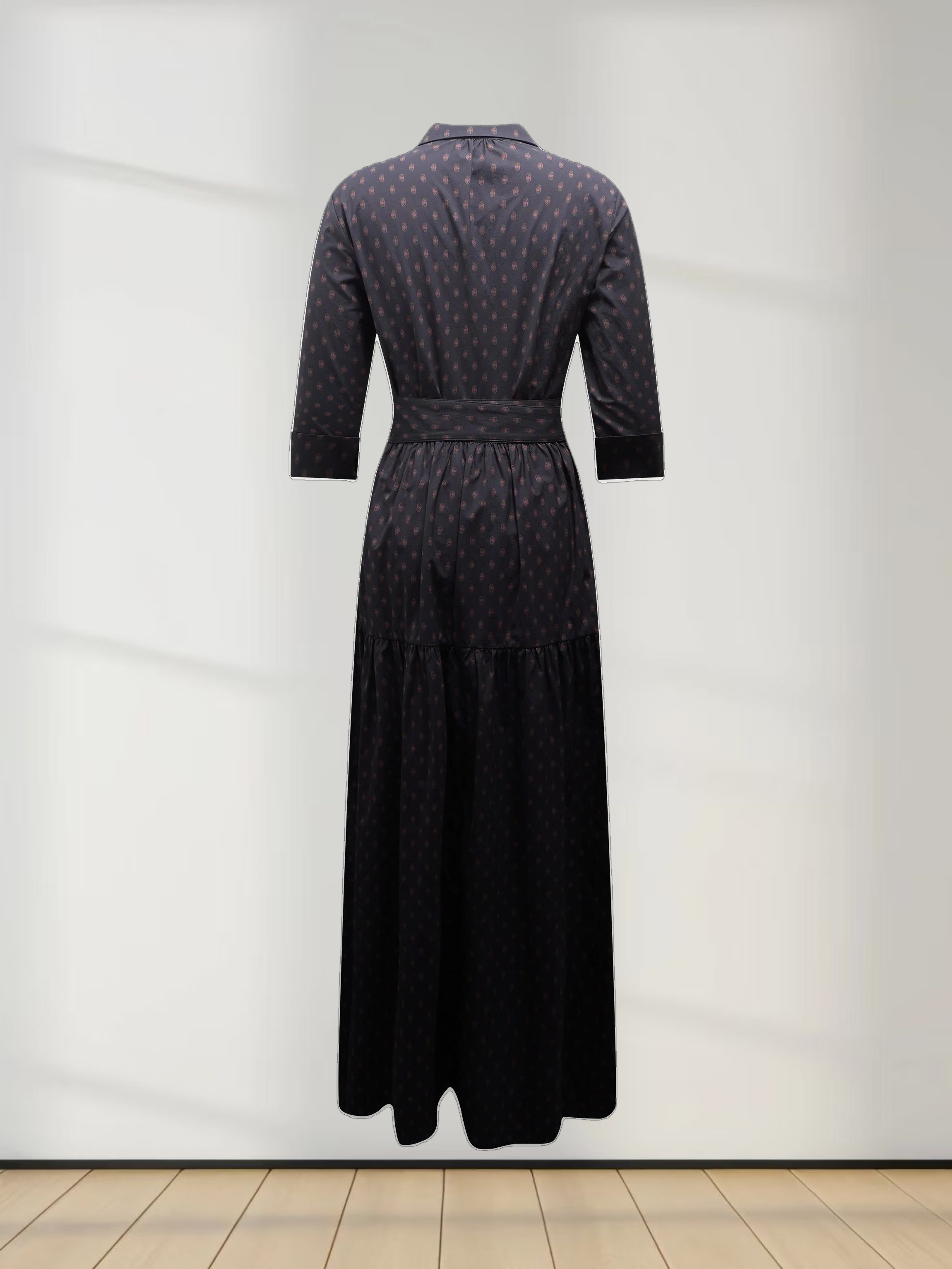 Printed Cotton Belted Shirtdress-Geometric