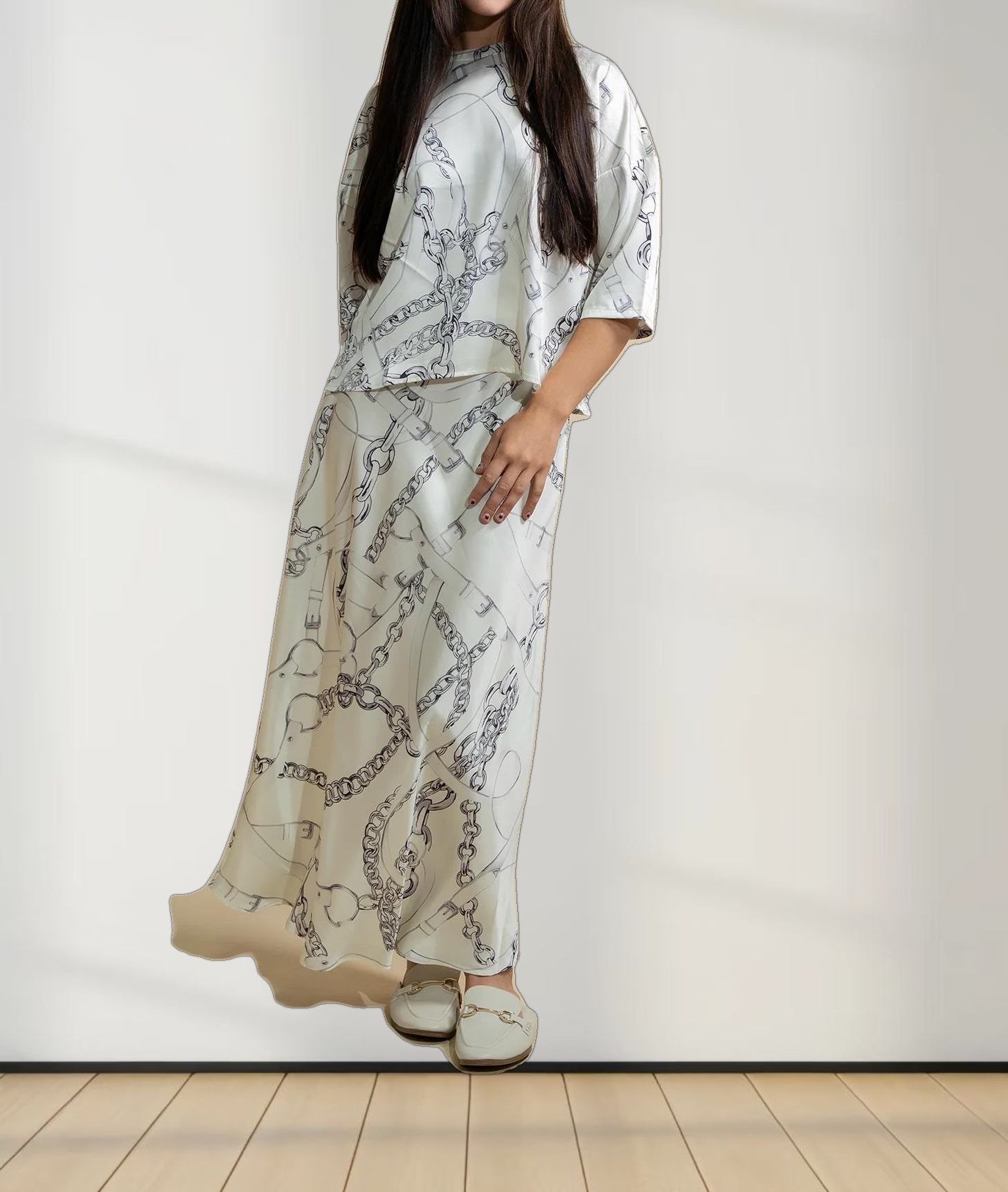 Faux Satin Crop Swing Top-Chains