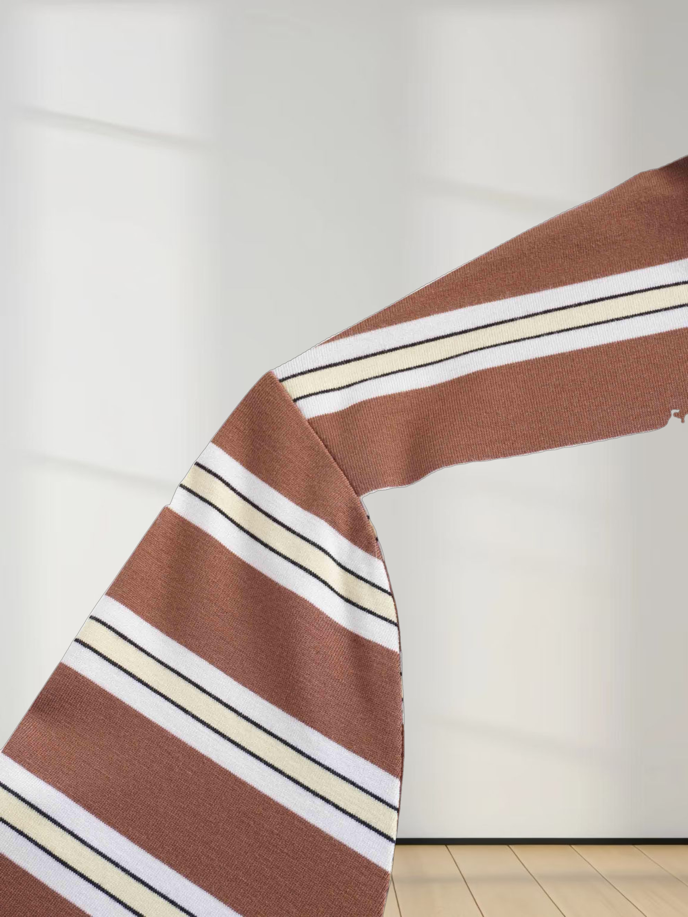 Flat Striped High V Long Sleeve-Brown/Yellow