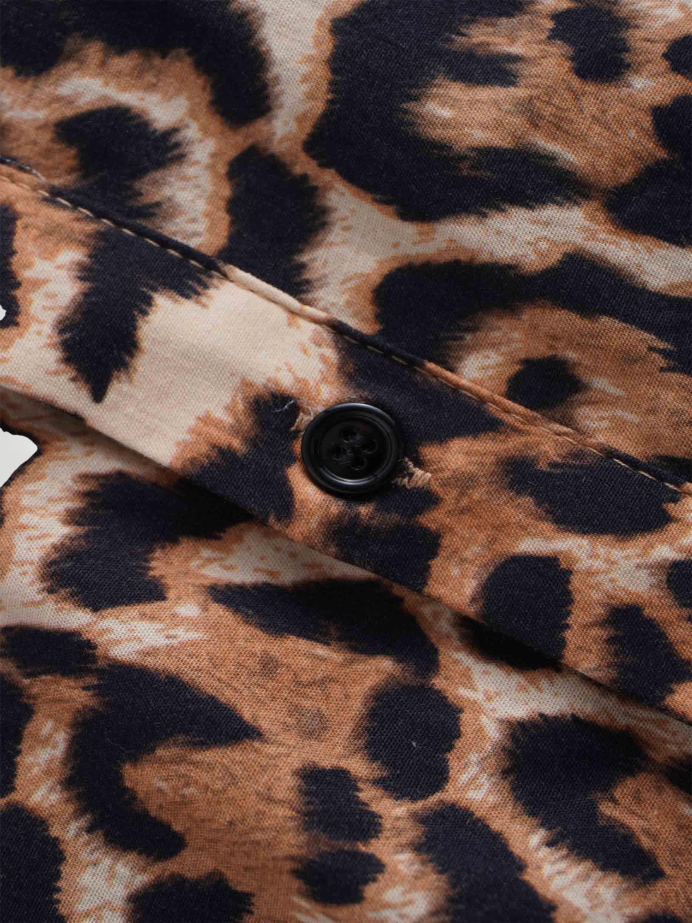 Long Button Down Shirtdress-Leopard Print