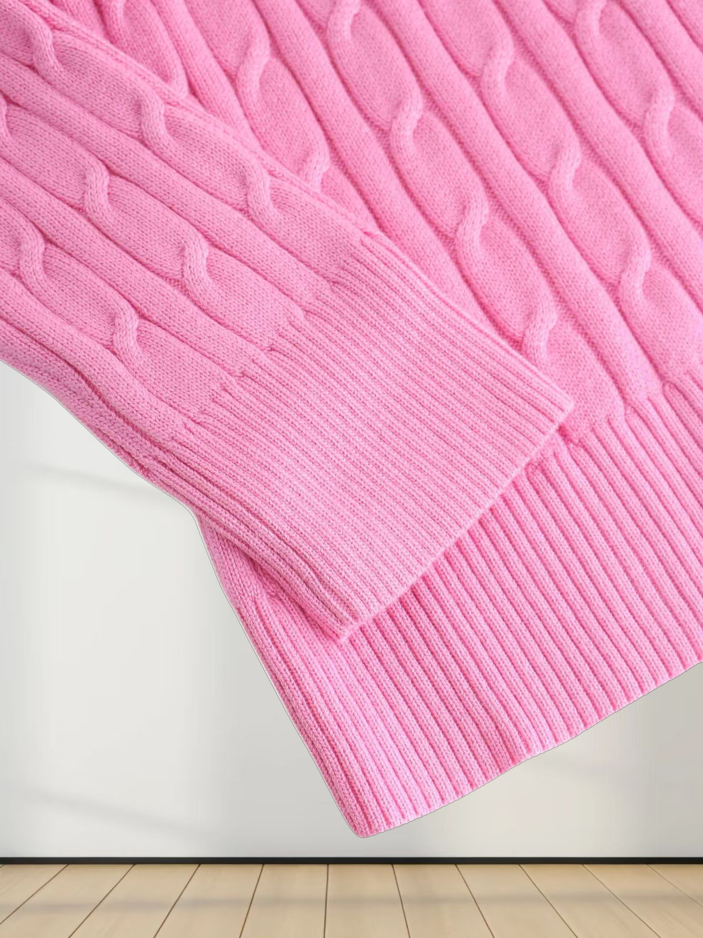 Knit Cable Sweater-Bubble Gum Pink
