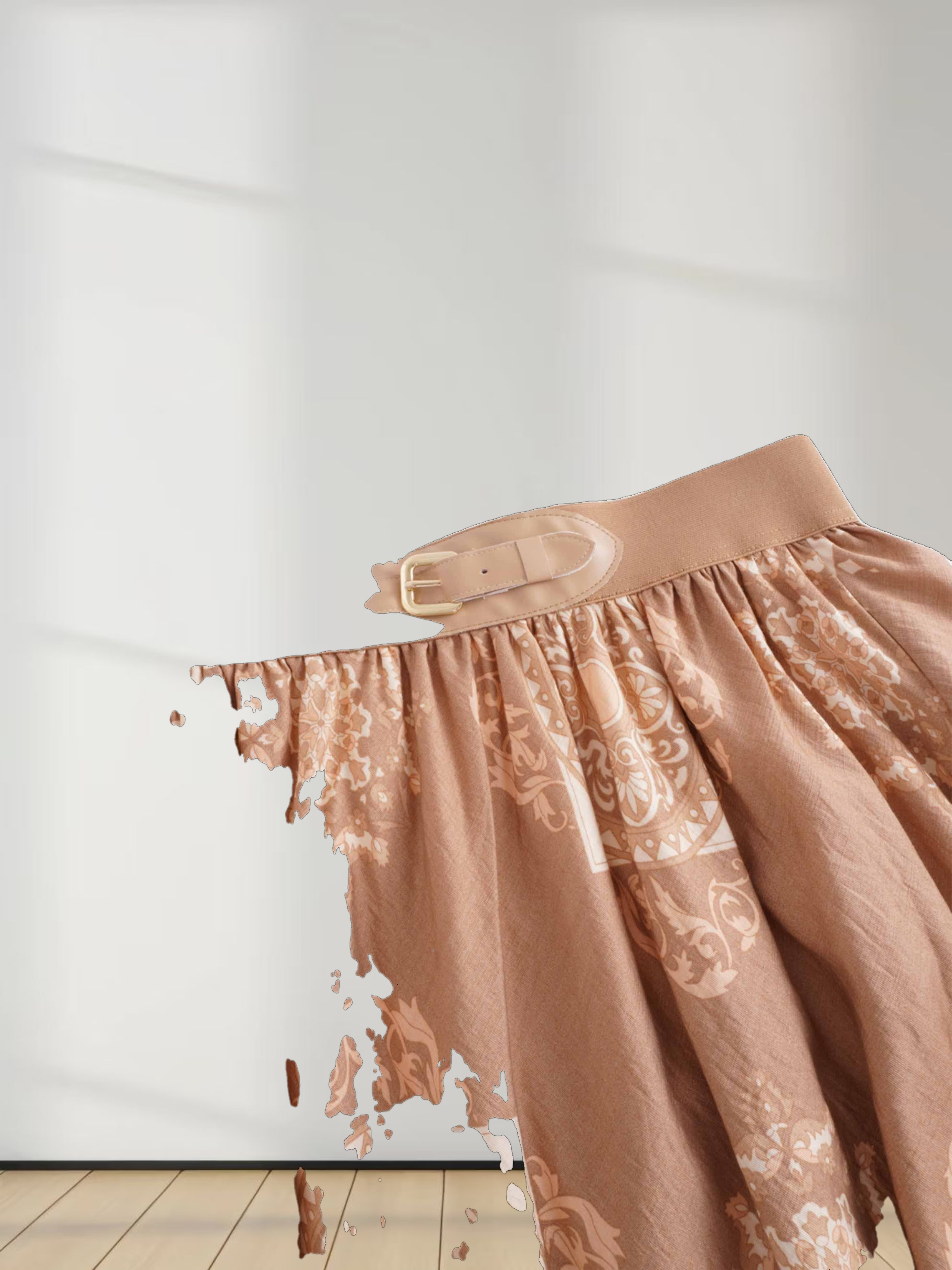 Leather Buckle Skirt-Tan Medallion