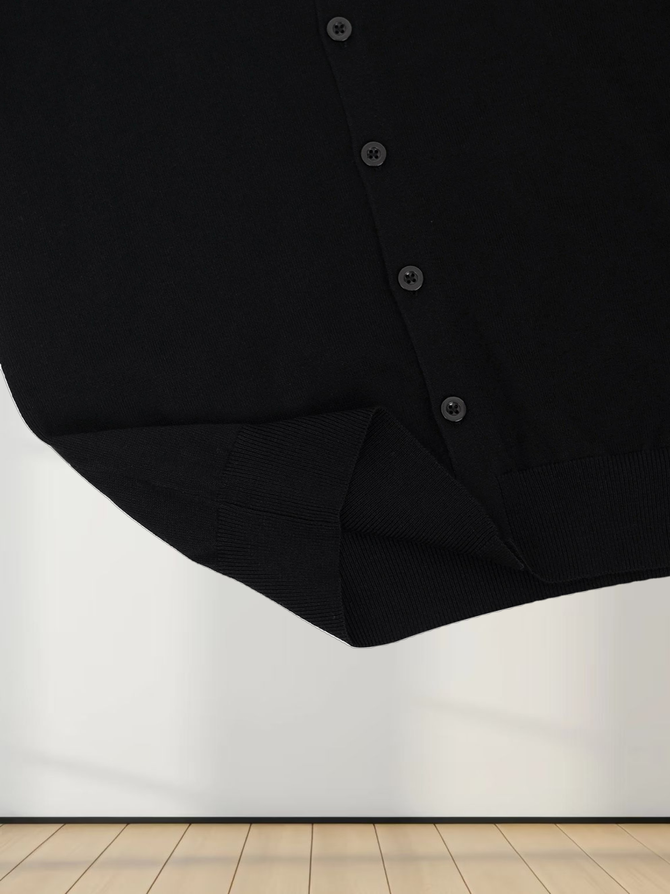 Wool Blend Collared Cardigan-Black