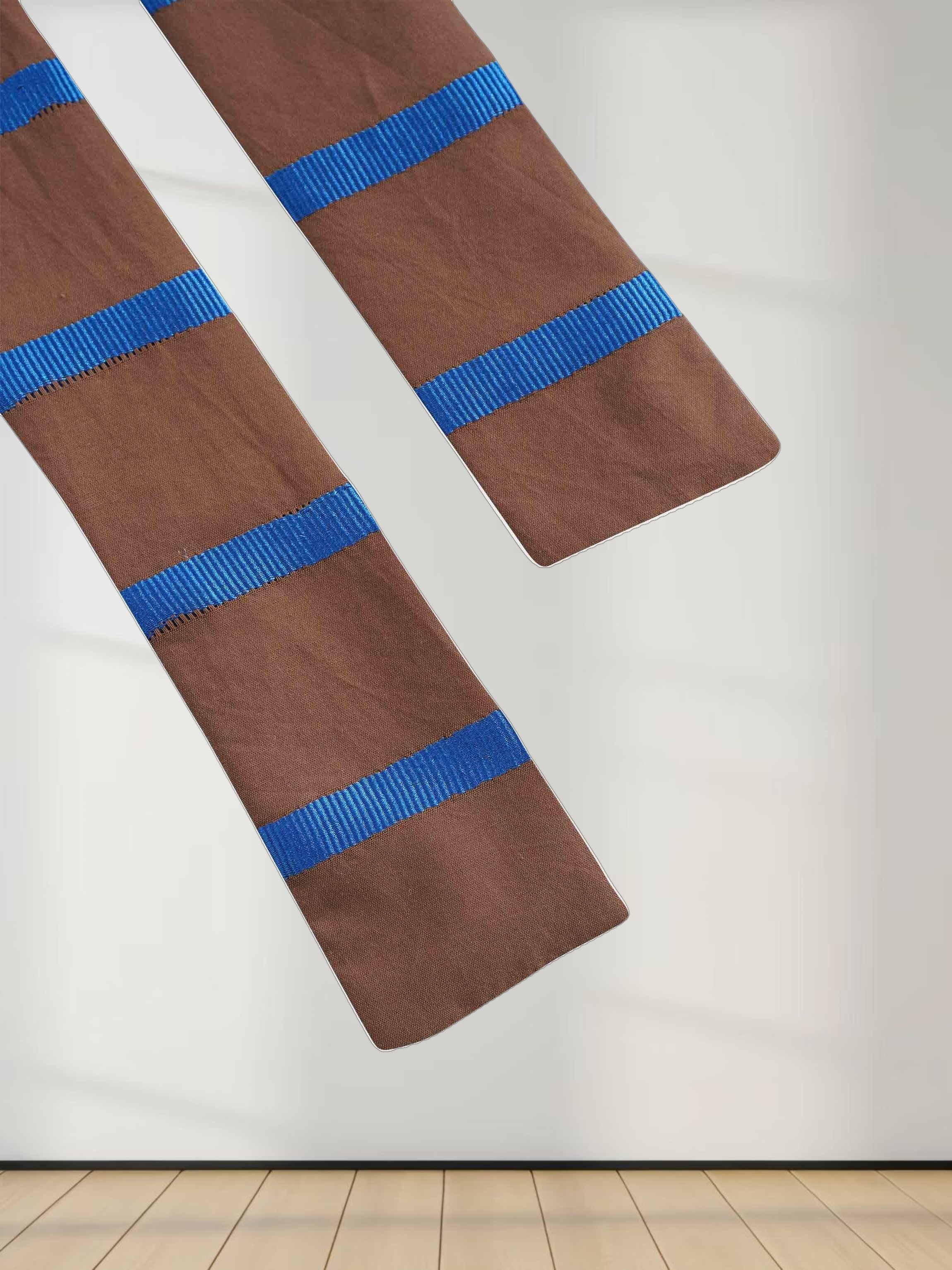 Long Button Down Shirtdress-Brown/Blue Stripe