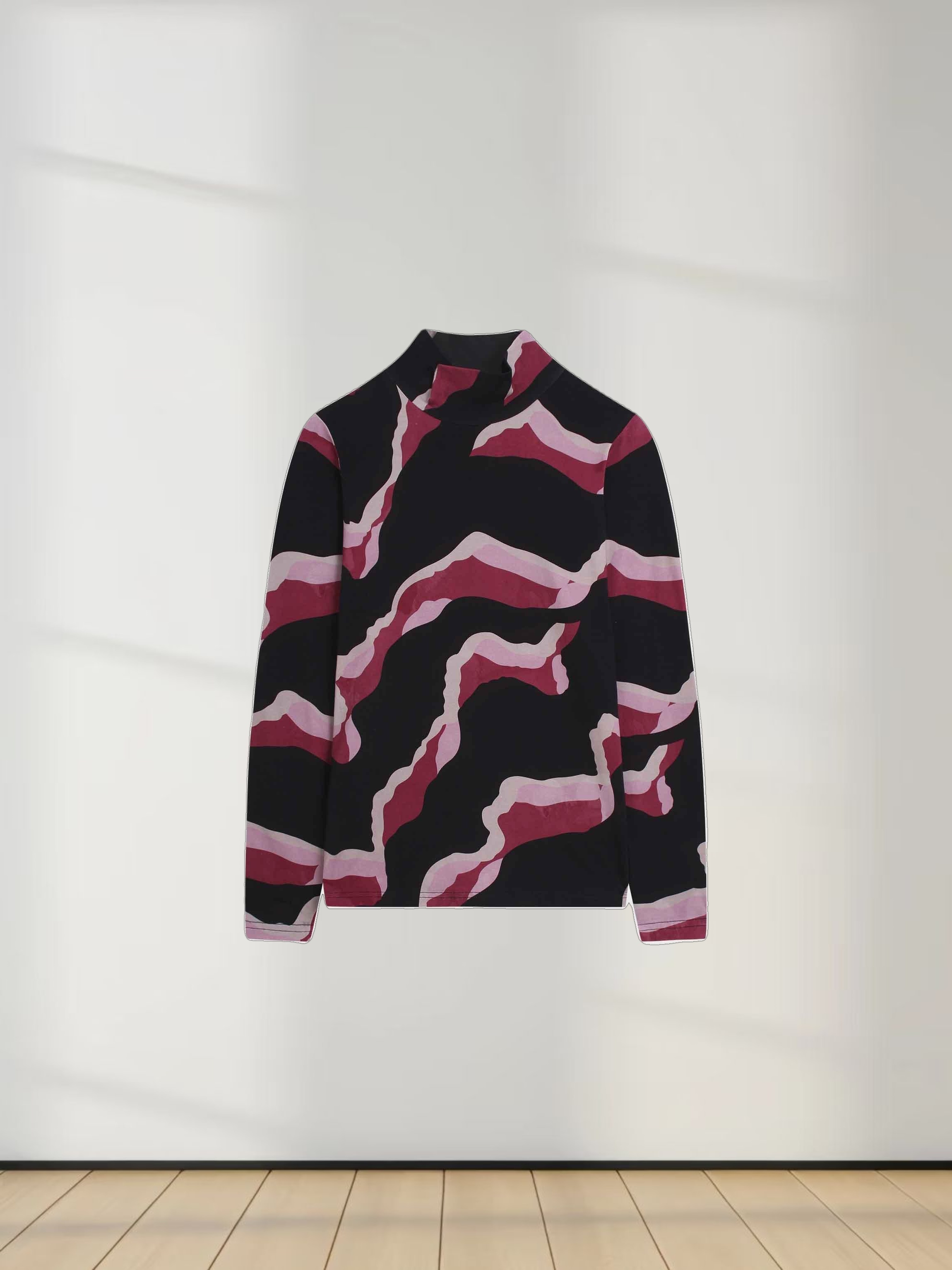 Printed Modal Turtleneck-Pink Lightning