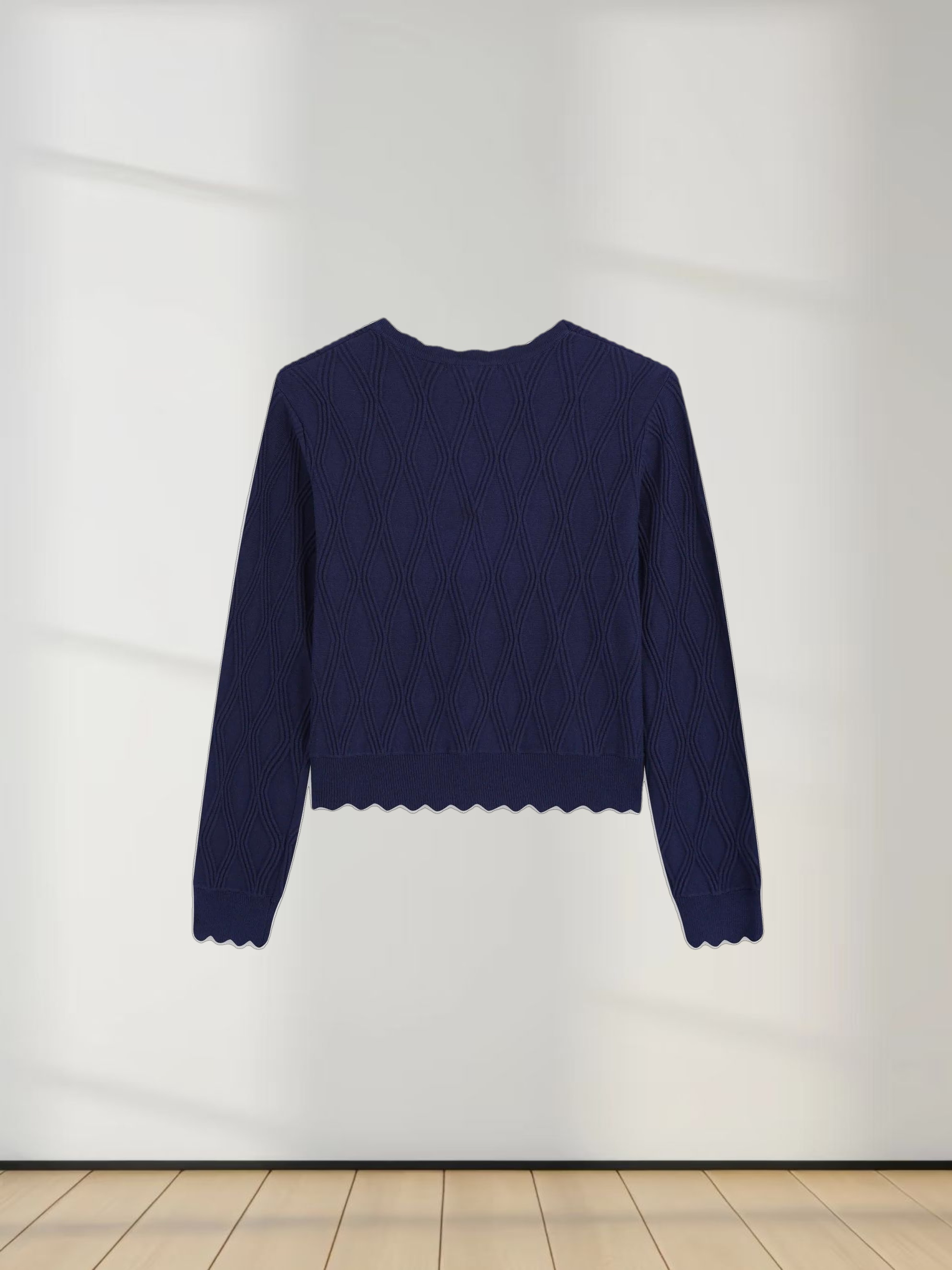 Scalloped Edge Cardigan-Blue