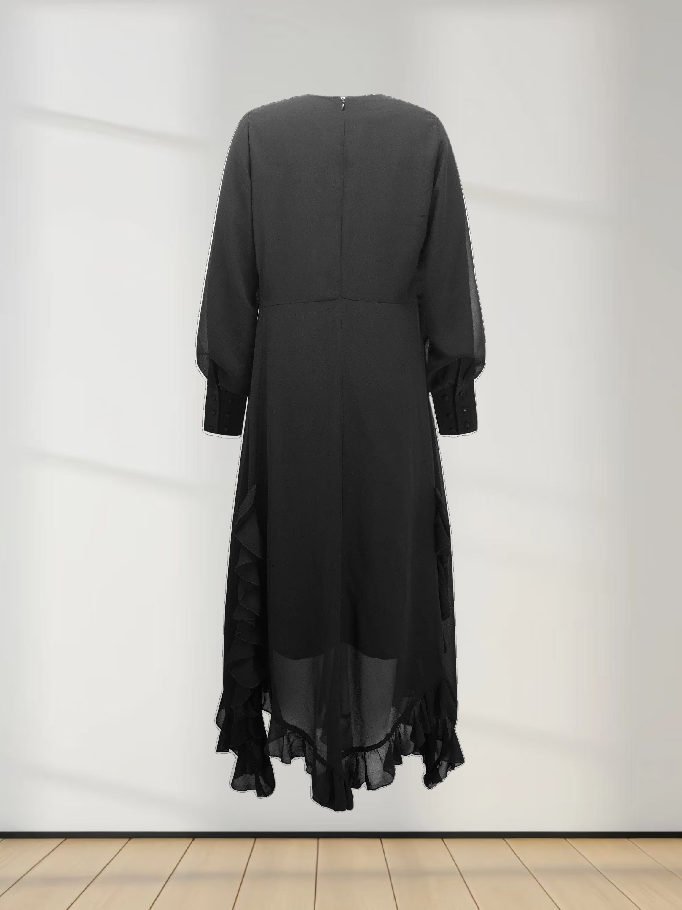 Ruffle Trim Maternity Dress-Black