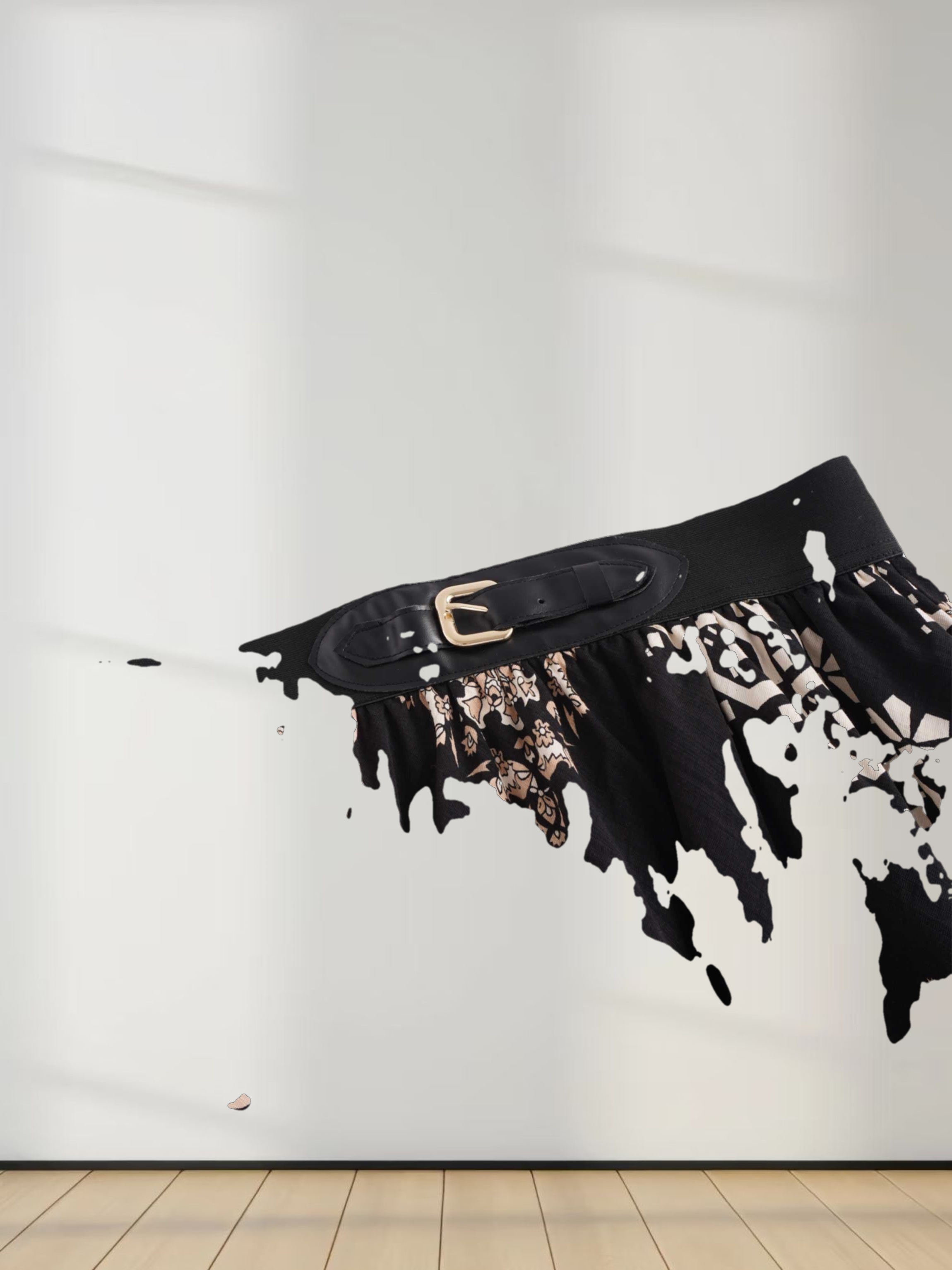 Leather Buckle Skirt-Black Medallion