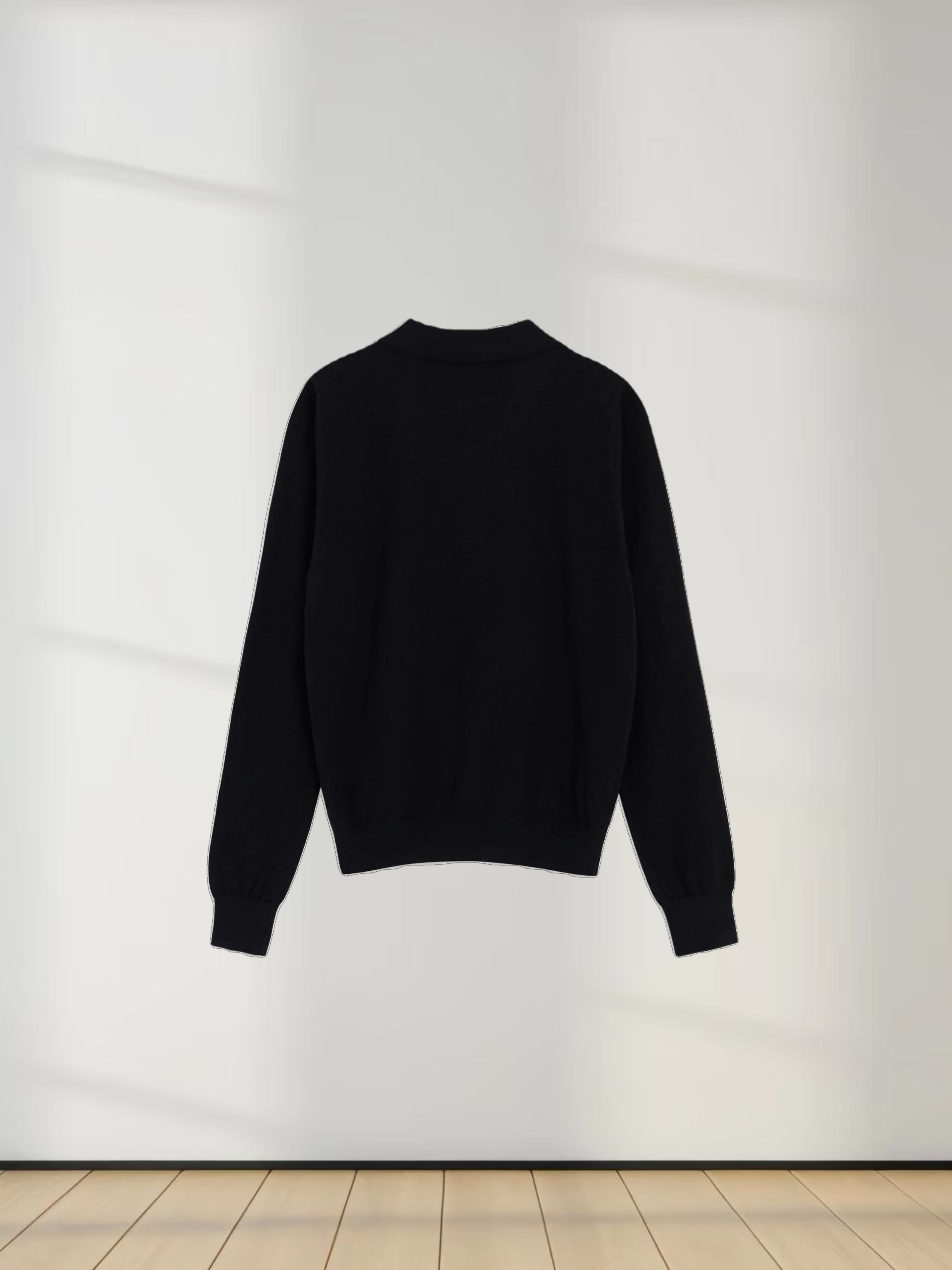 Wool Blend Collared Cardigan-Black