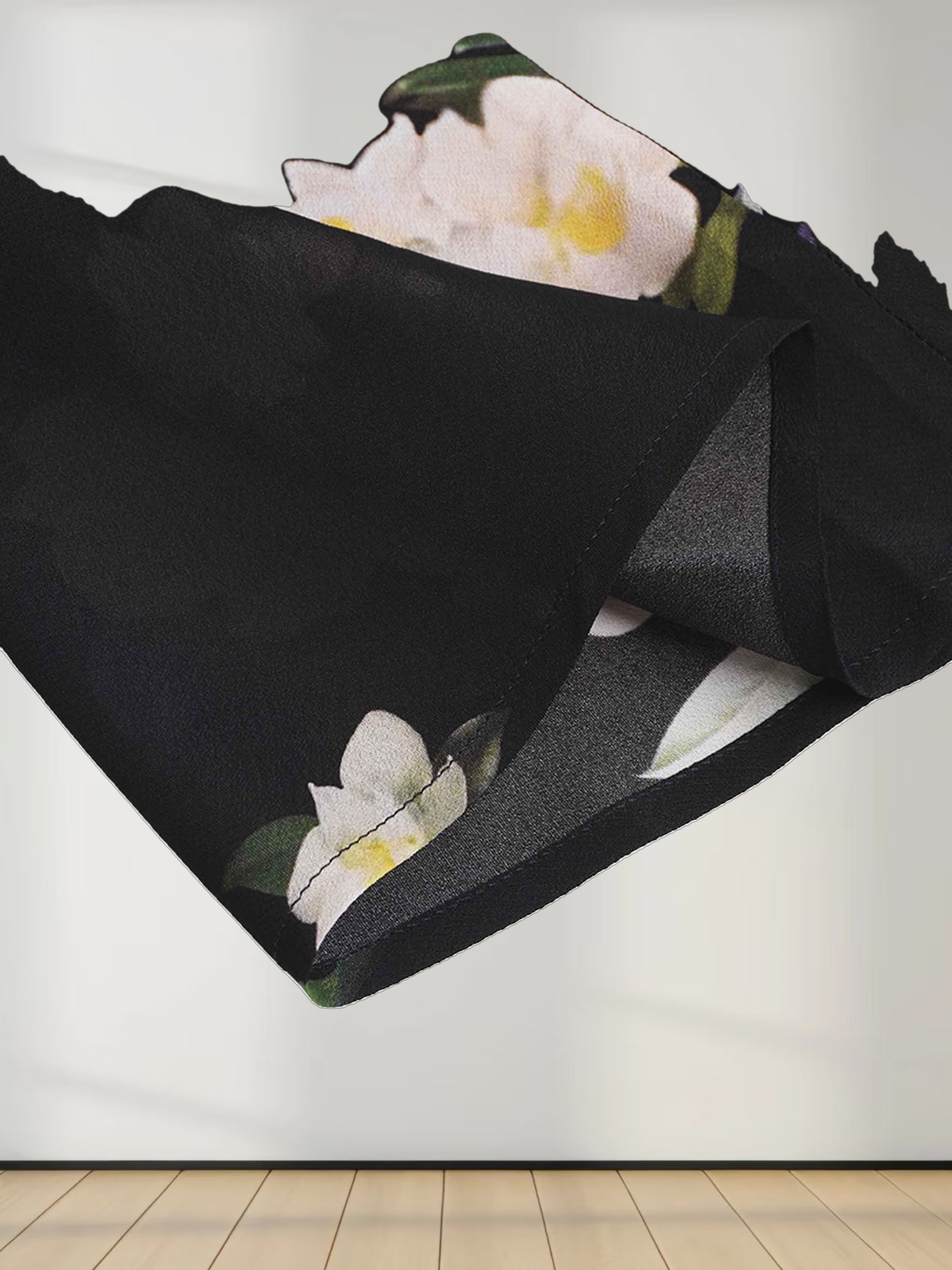 Printed Shirred Pocket Dress-Black and White Floral