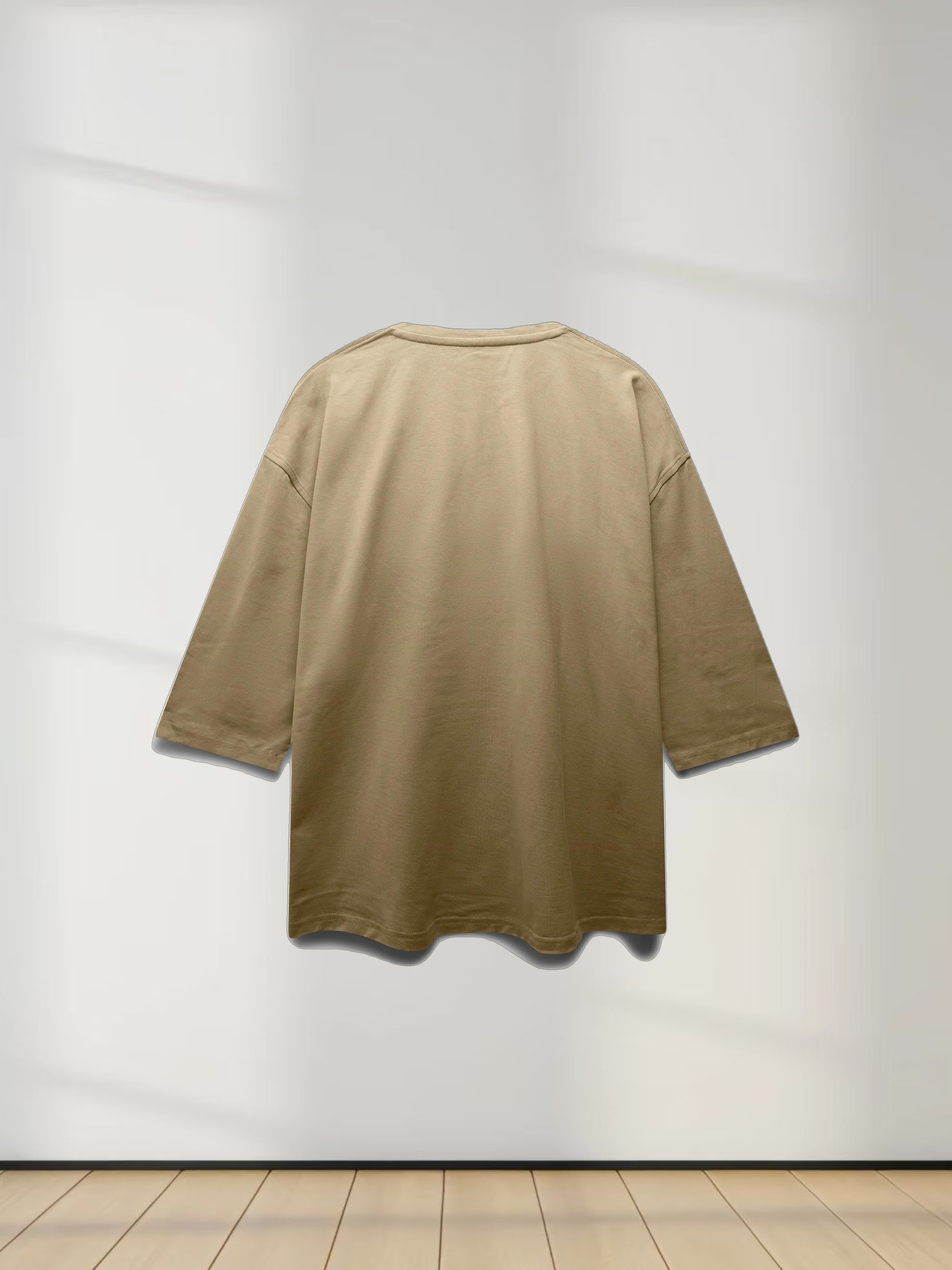 Oversized Boxy 3Q Sleeve Tee-Tan