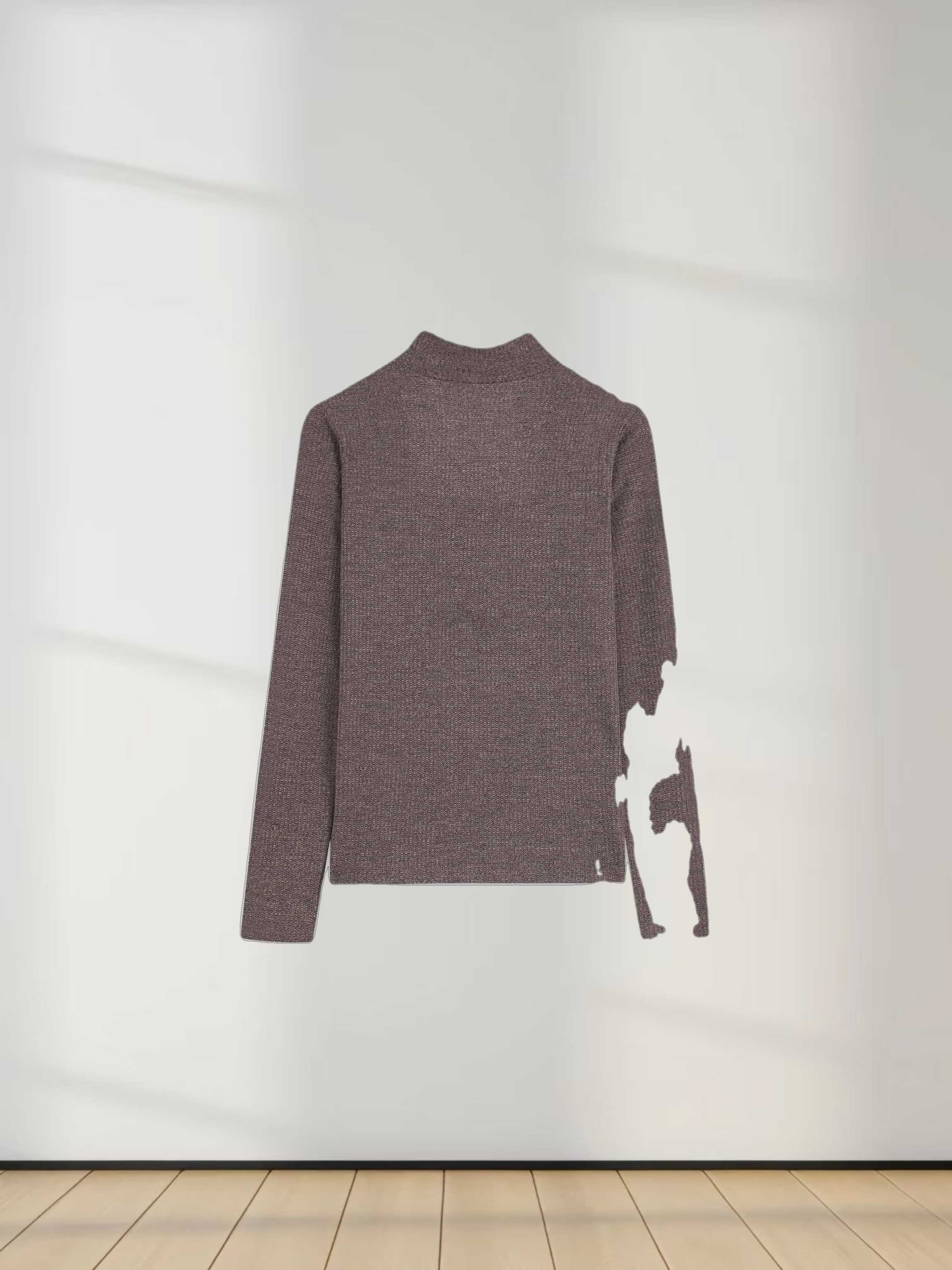 Textured Stretch Turtleneck-Brown