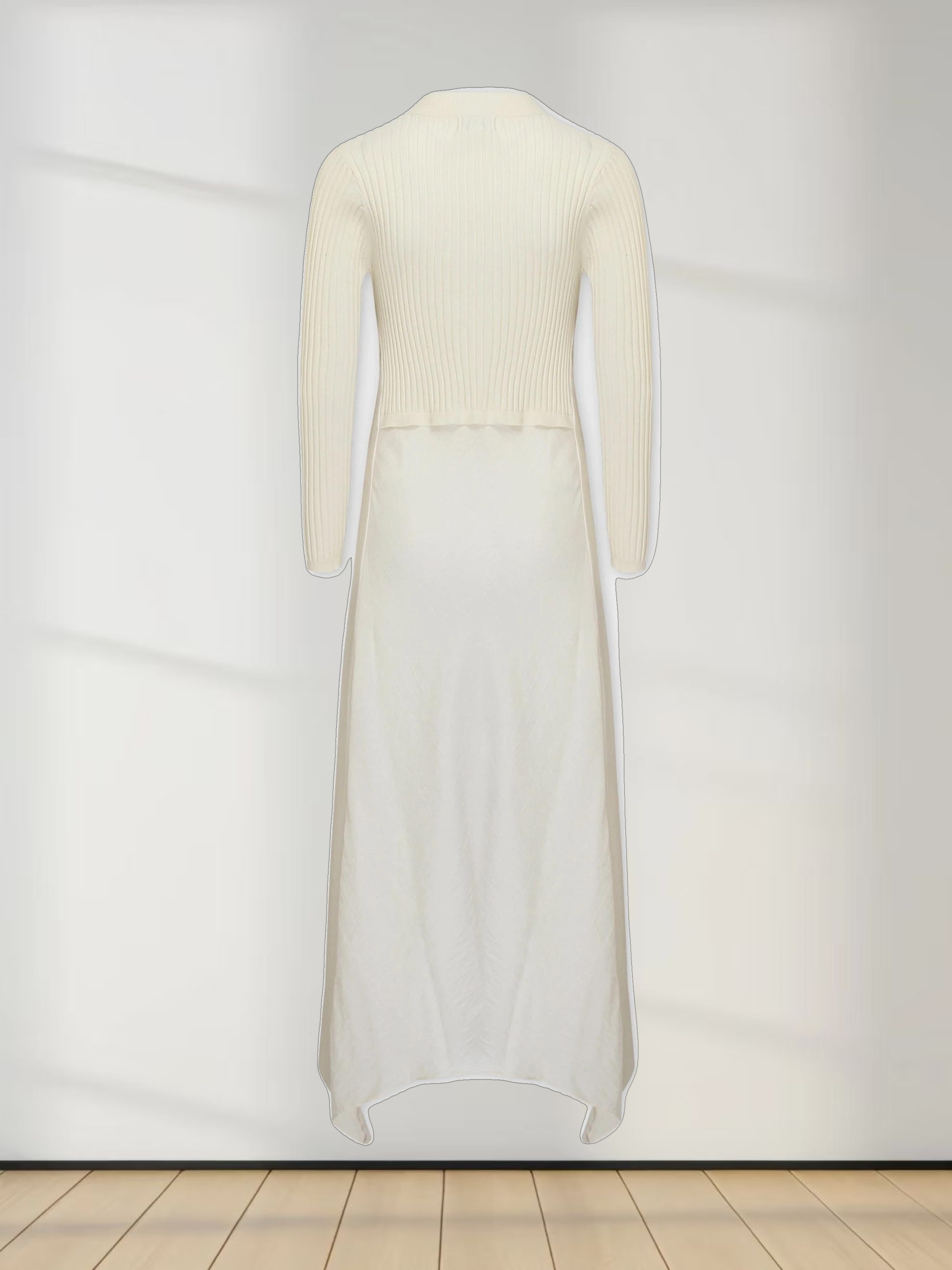 Crew Knit Satin Dress-Ivory