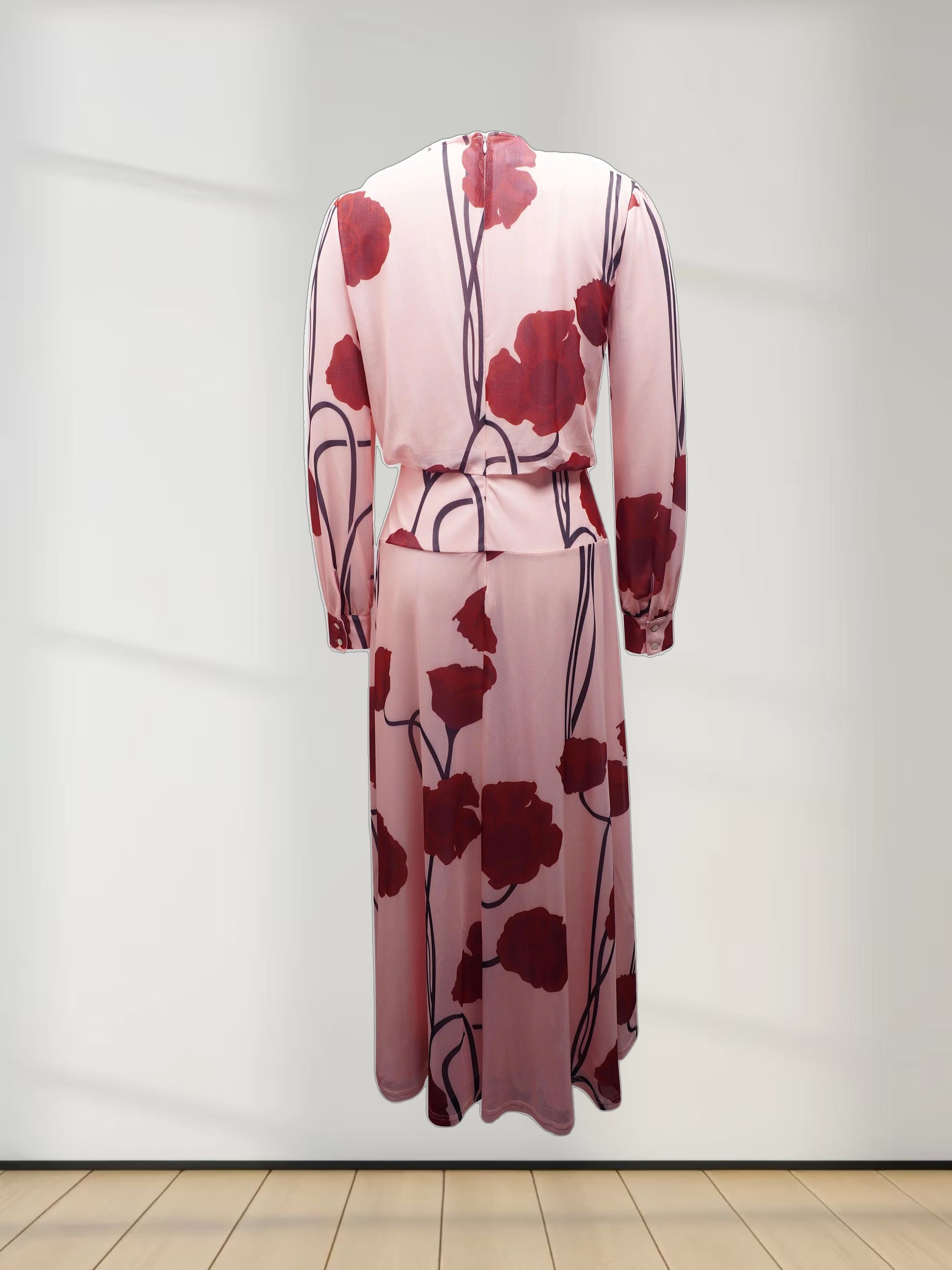 Waist Yoke Dress-Mesh Pink Floral