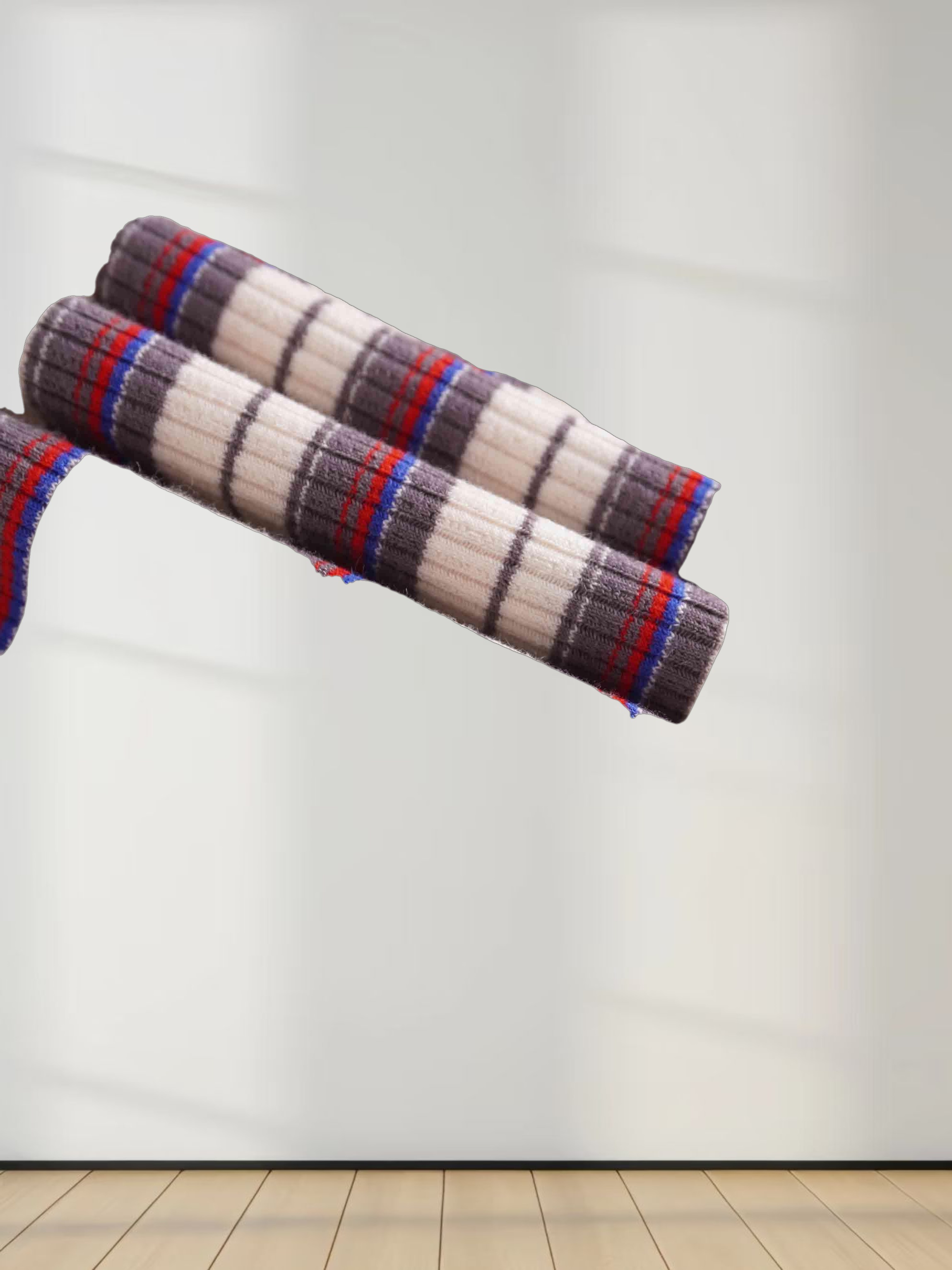 Striped Ribbed Turtleneck-Cream/Grey/Pink