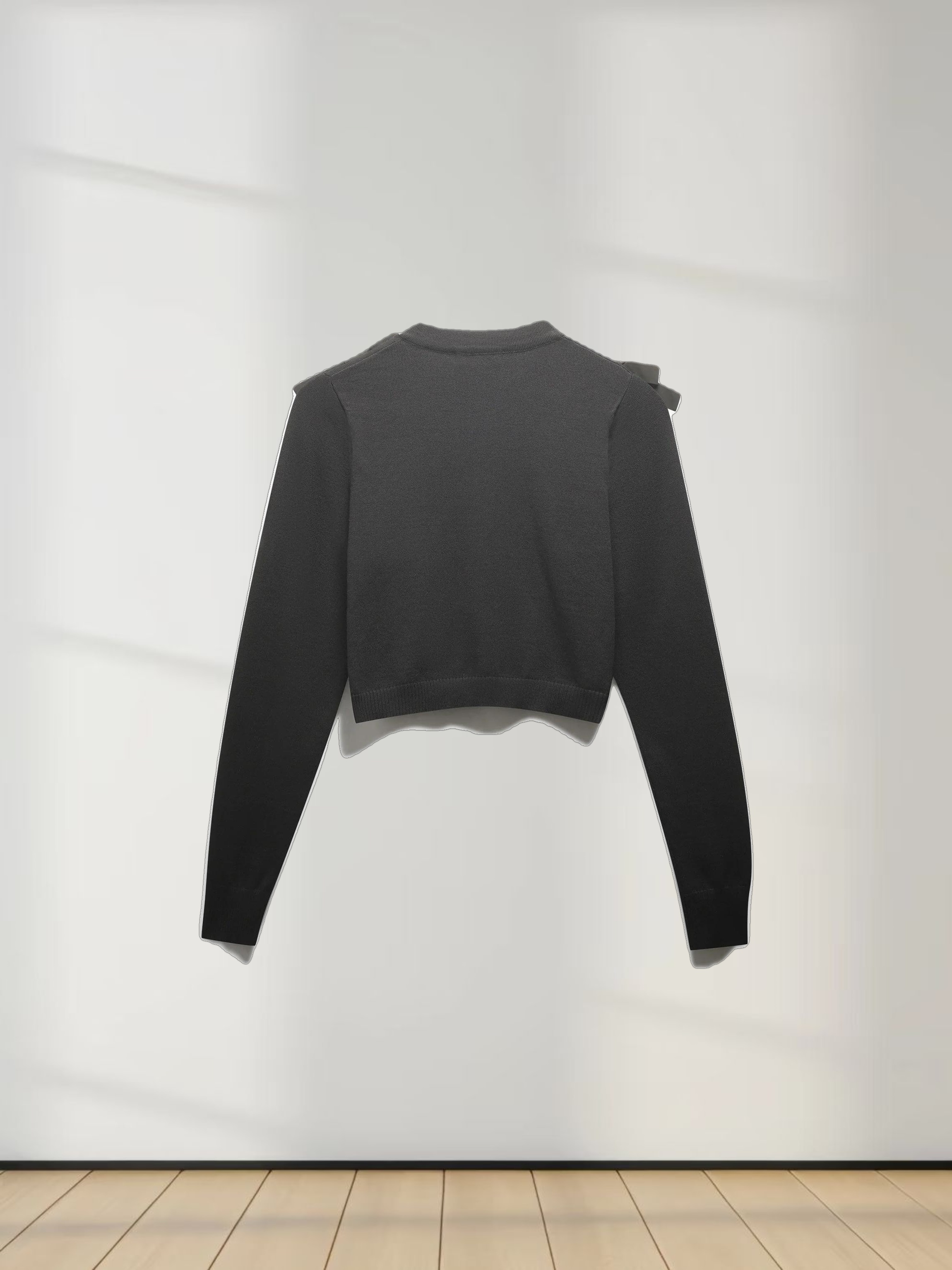 Cropped Bow Cardigan-Black