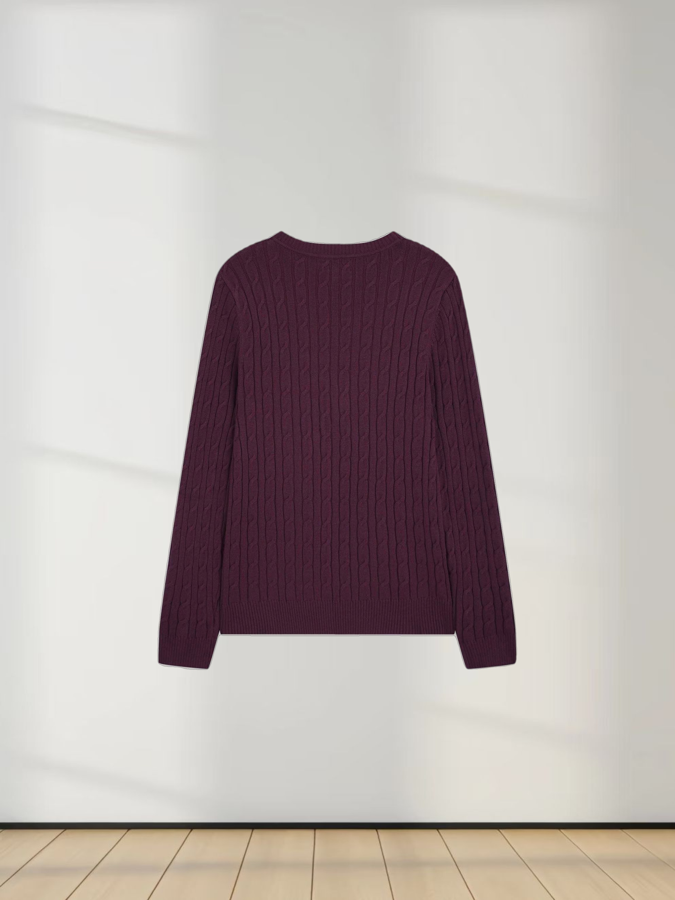 Knit Cable Sweater-Heathered Burgundy/Grey