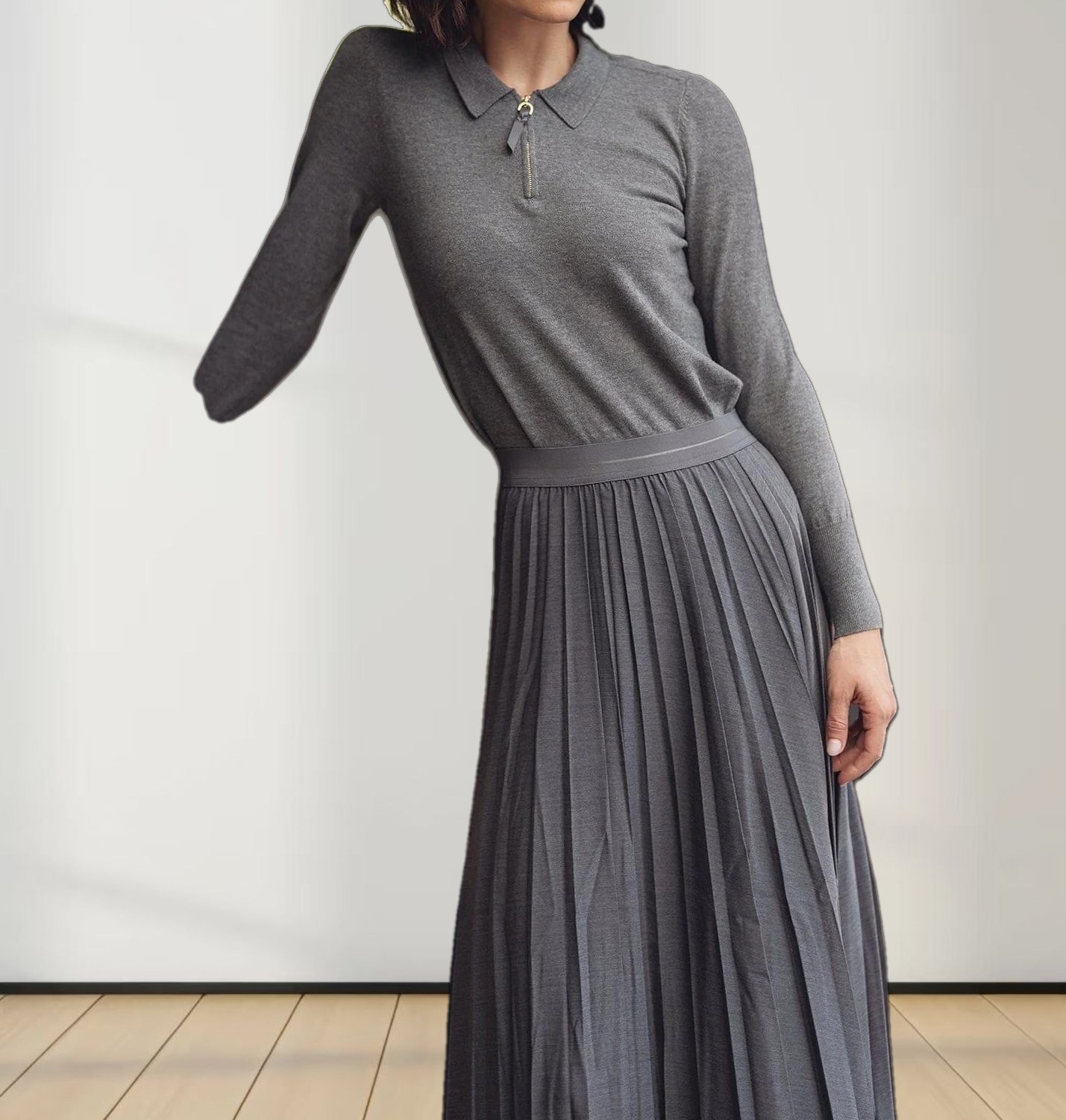 ZIPPER COLLAR SWEATER-GREY