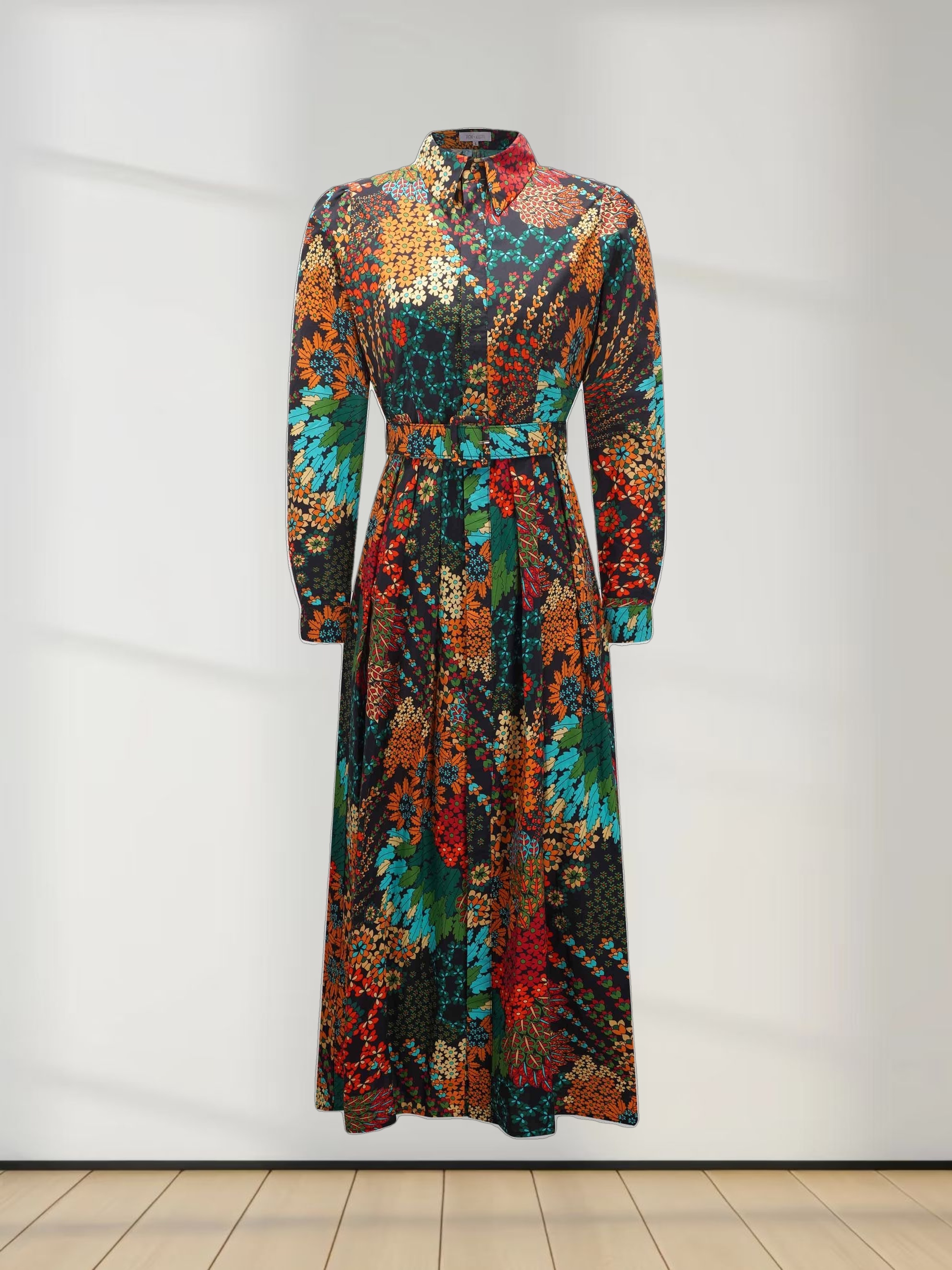 Cotton Waisted Pleat Dress-Bright Floral