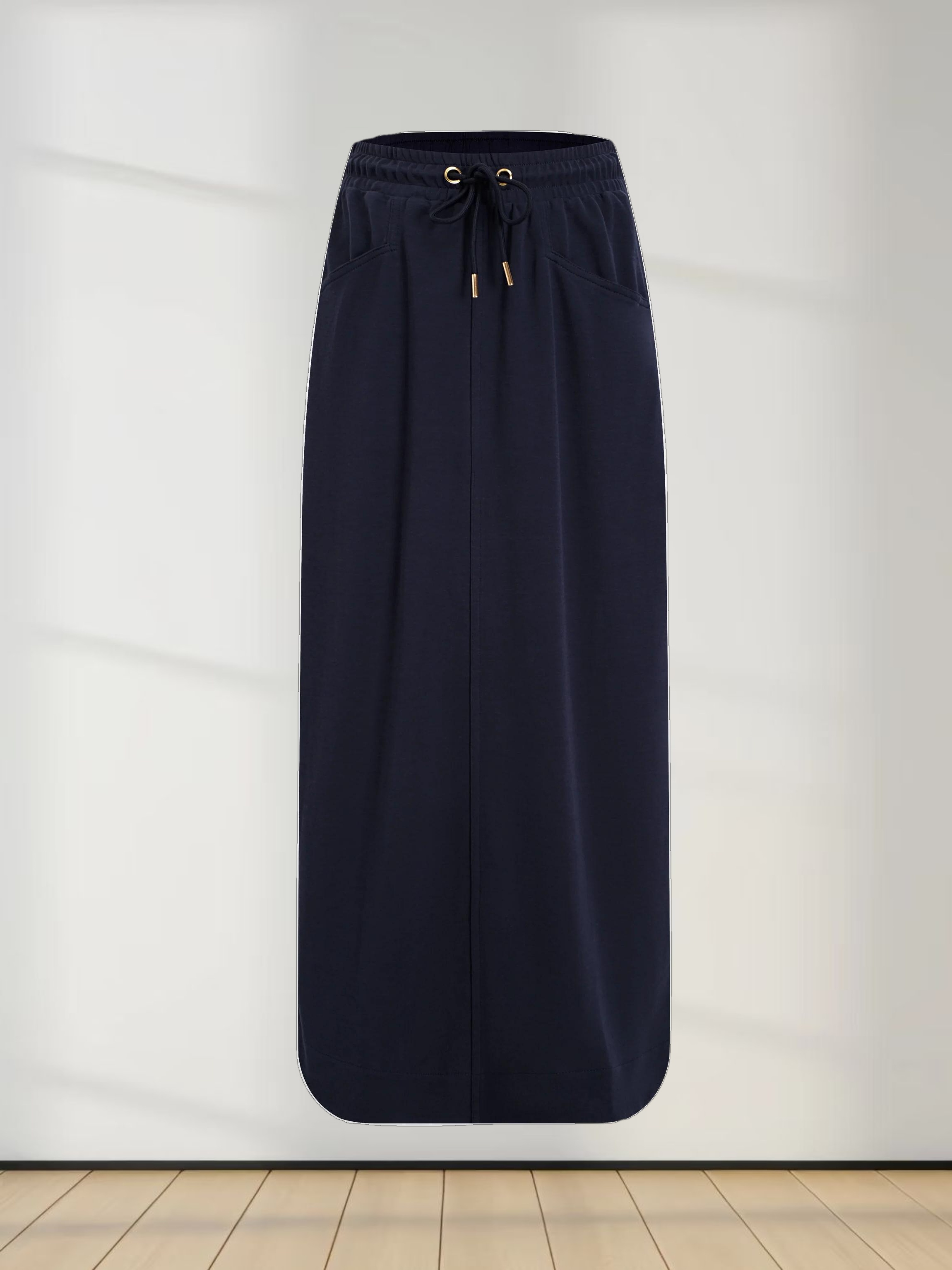 Drawstring Pocket T-Shirt Skirt-Navy