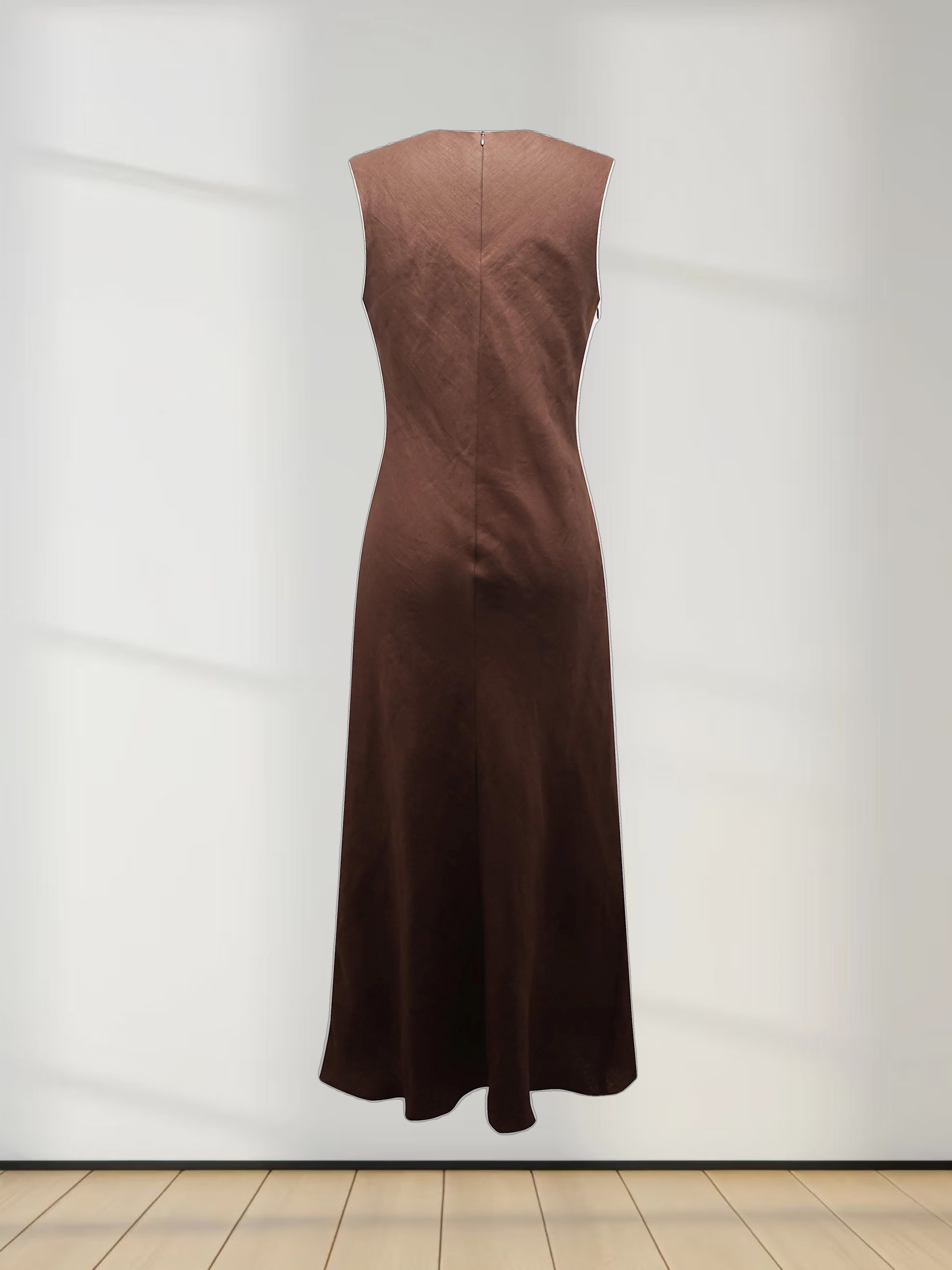 Linen A-Line Slip Dress-Brown