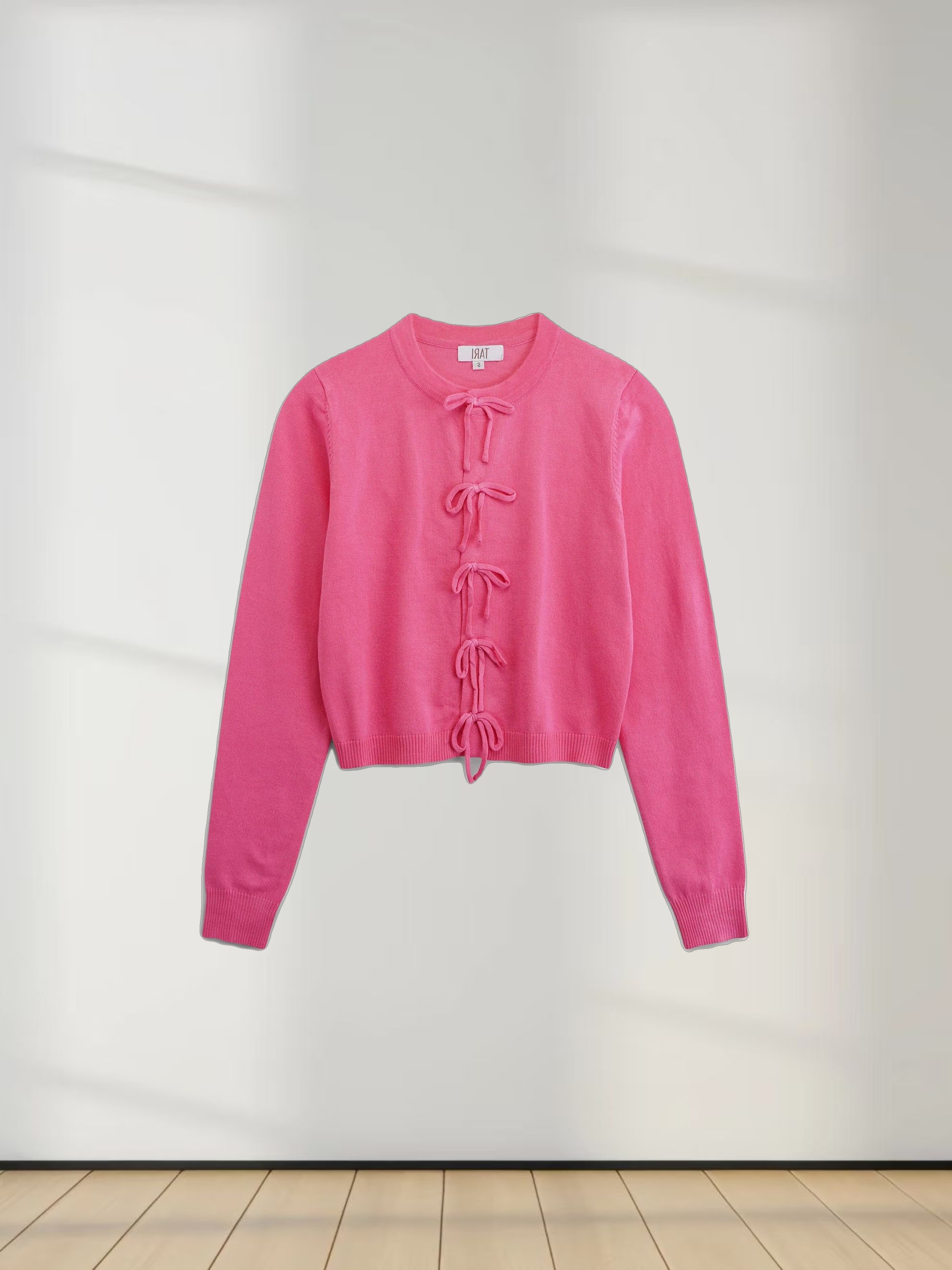 5 Bow Crop Cardigan-Pink