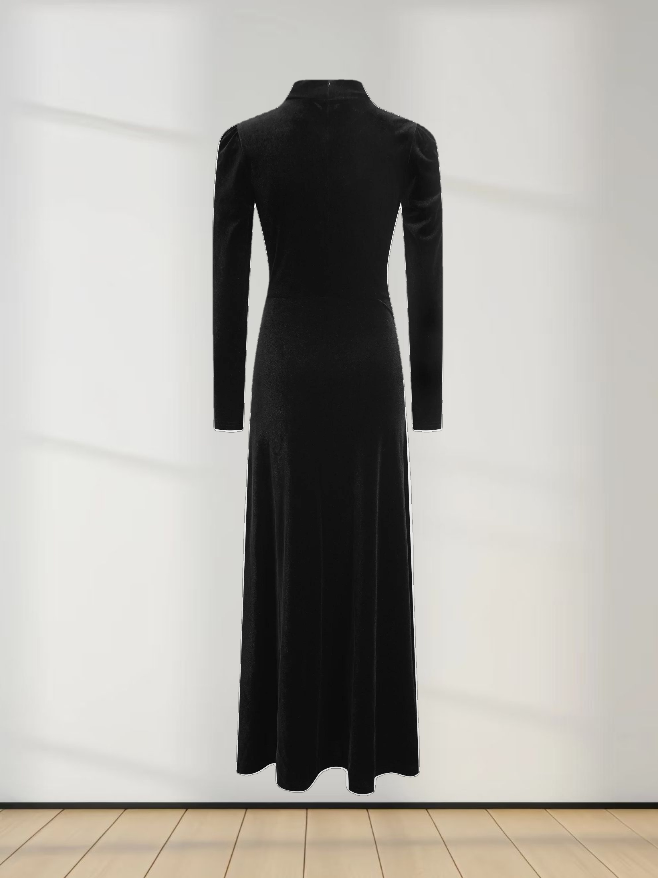 Velour Front Knot Maxi Dress-Black