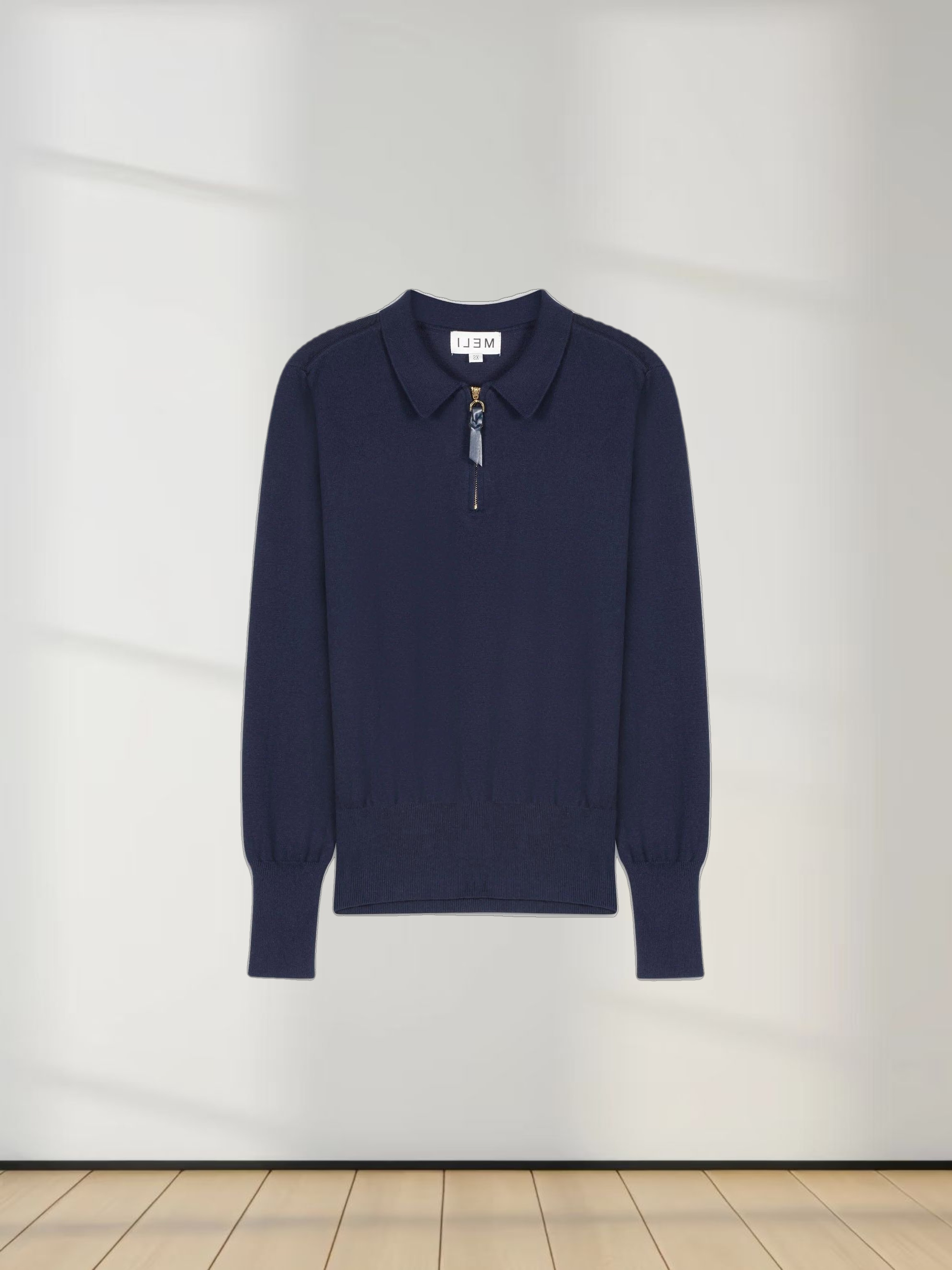 ZIPPER COLLAR SWEATER-NAVY