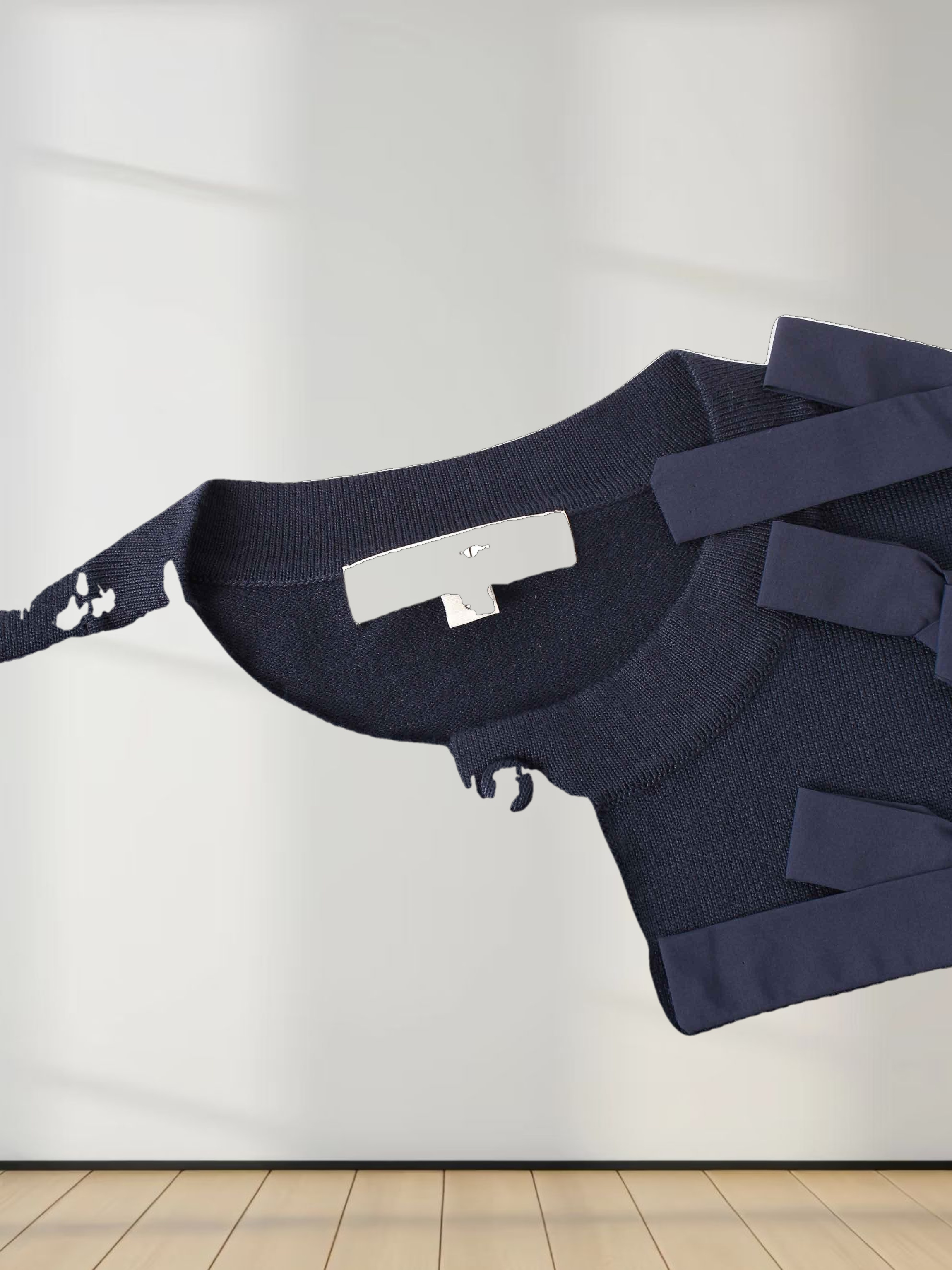Cropped Bow Cardigan-Navy