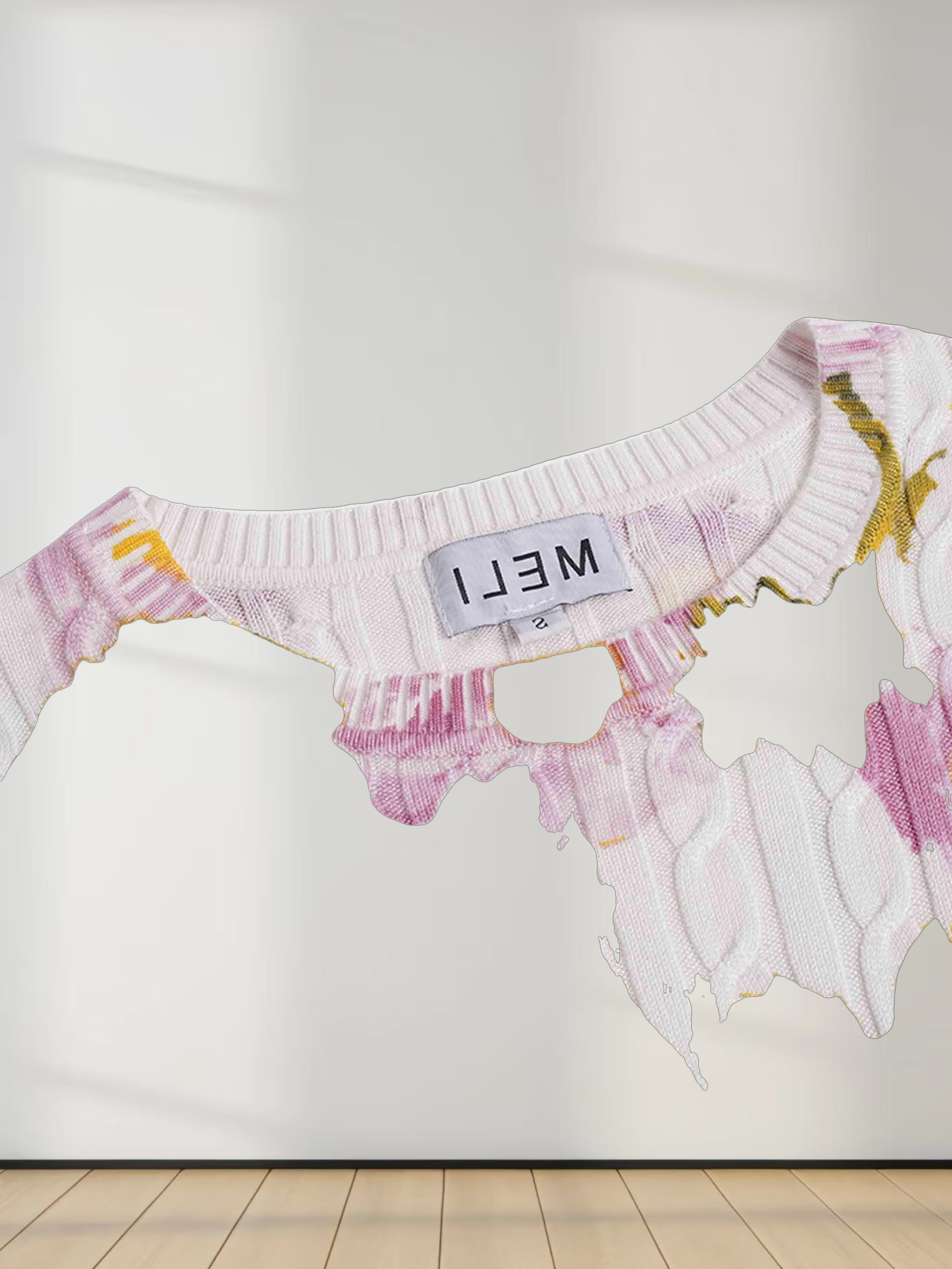 Printed Cable Knit Sweater- Soft Pink Floral