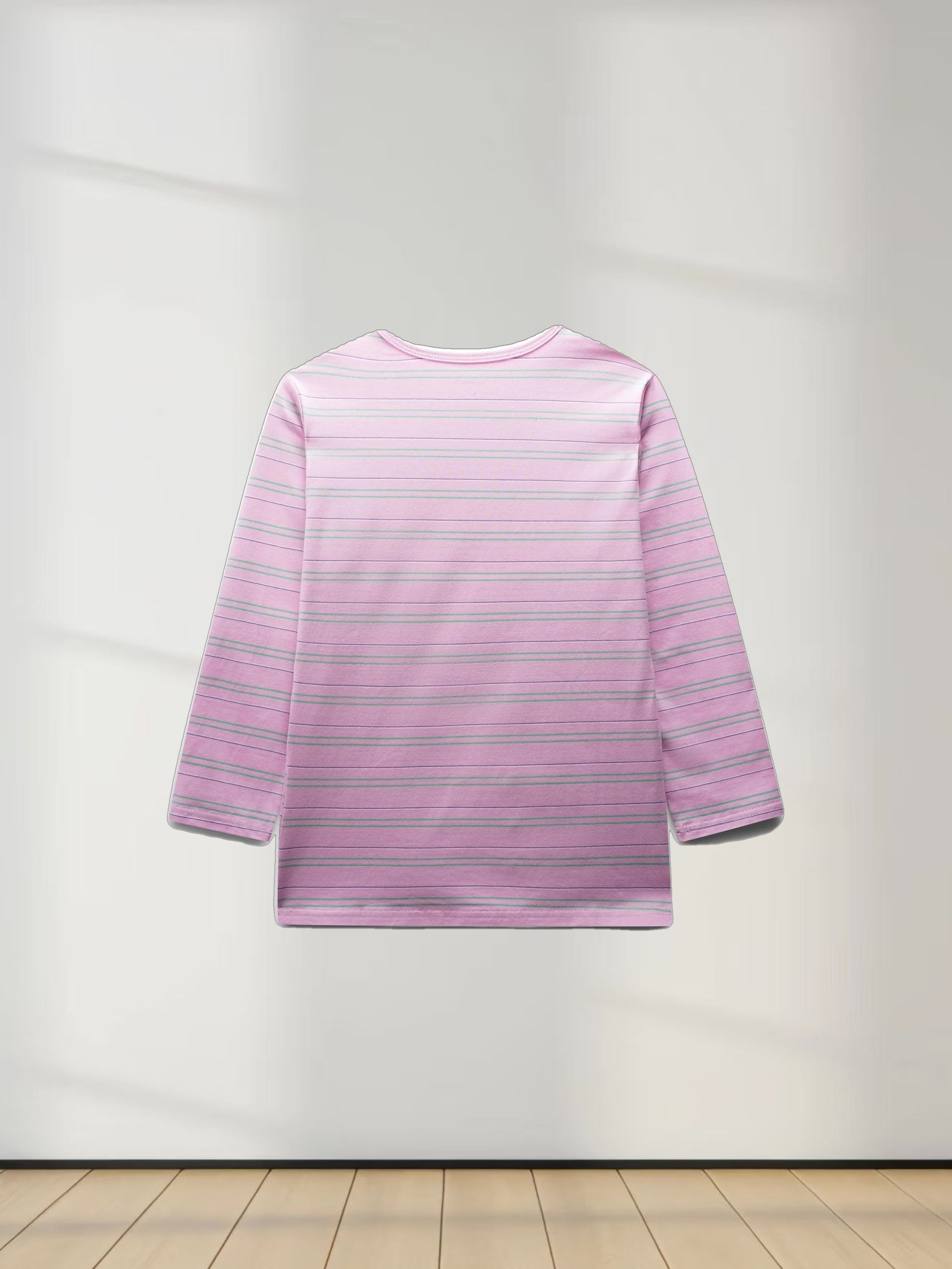 Flat Striped Crew Tee 3Q-Pink