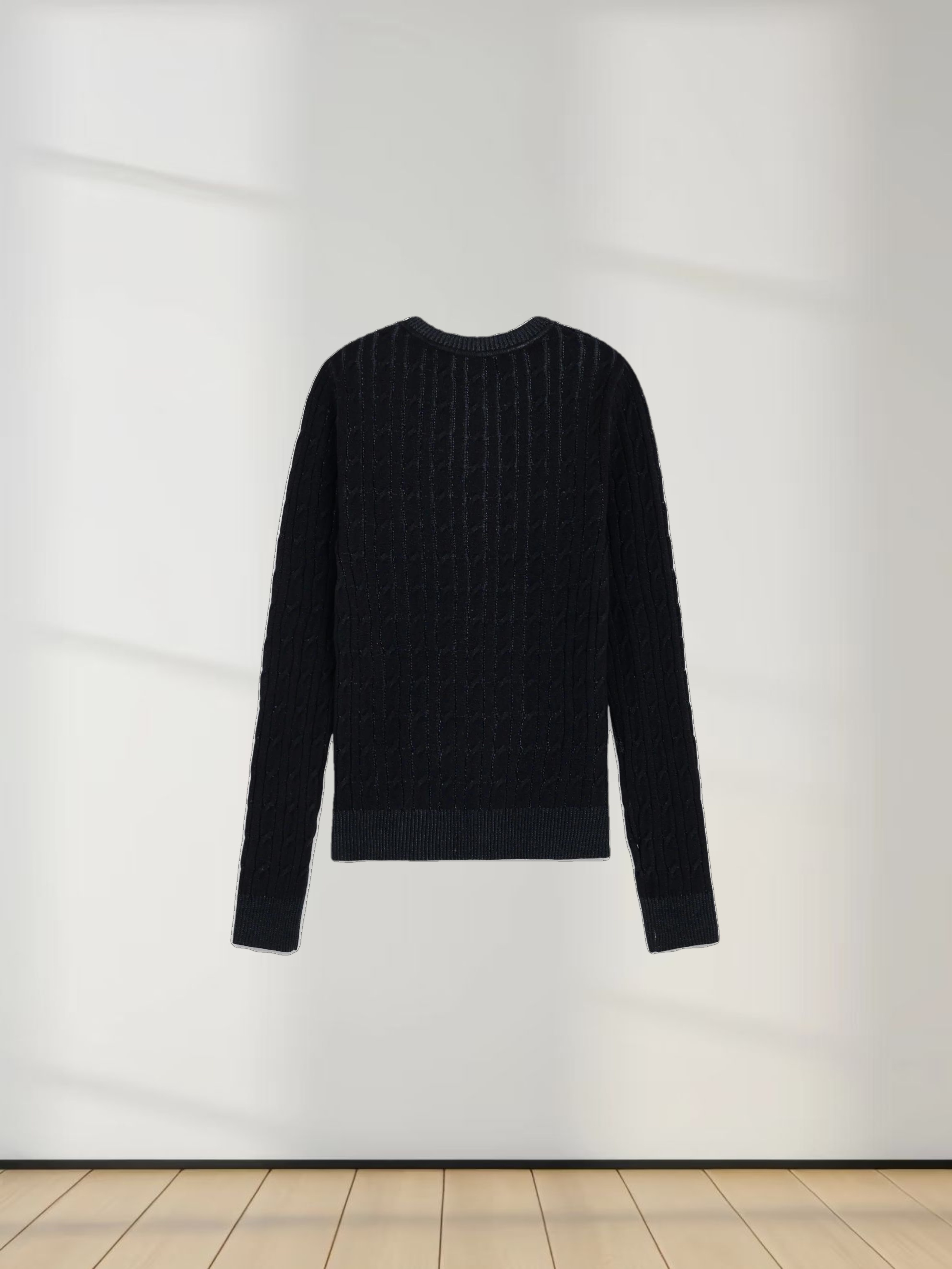 Printed Cable Sweater-Black Flower