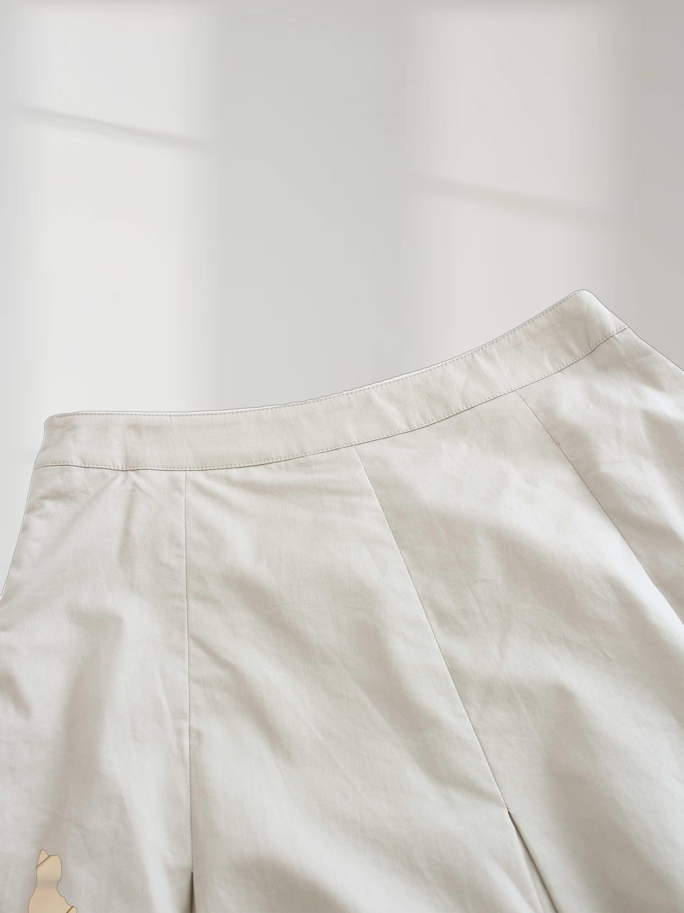 Stitch Down Cotton Pleated Skirt-Light Grey