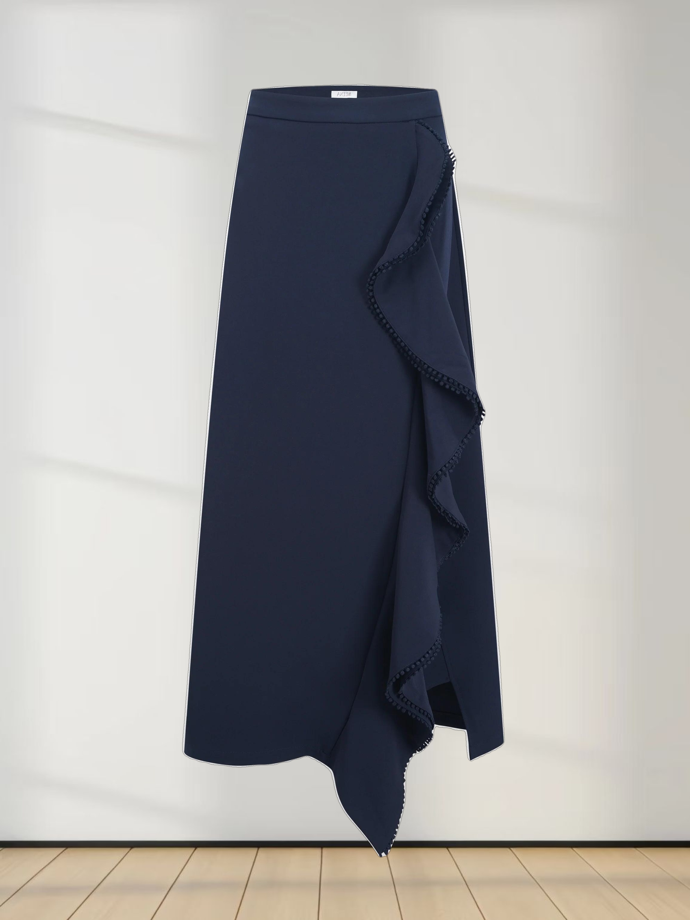 Side Ruffle Skirt-Navy