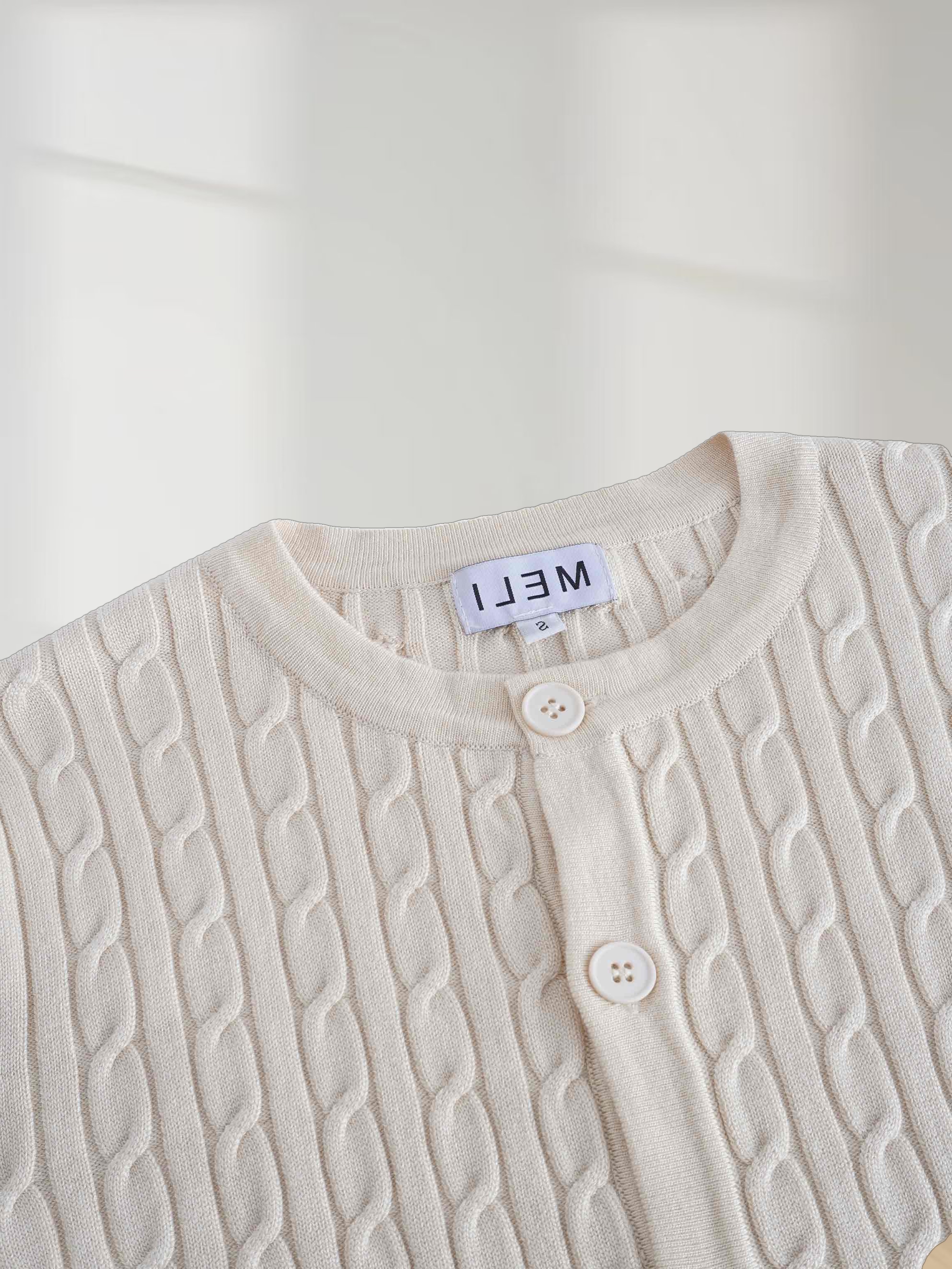 Cable Knit Crew Cardigan-Ivory