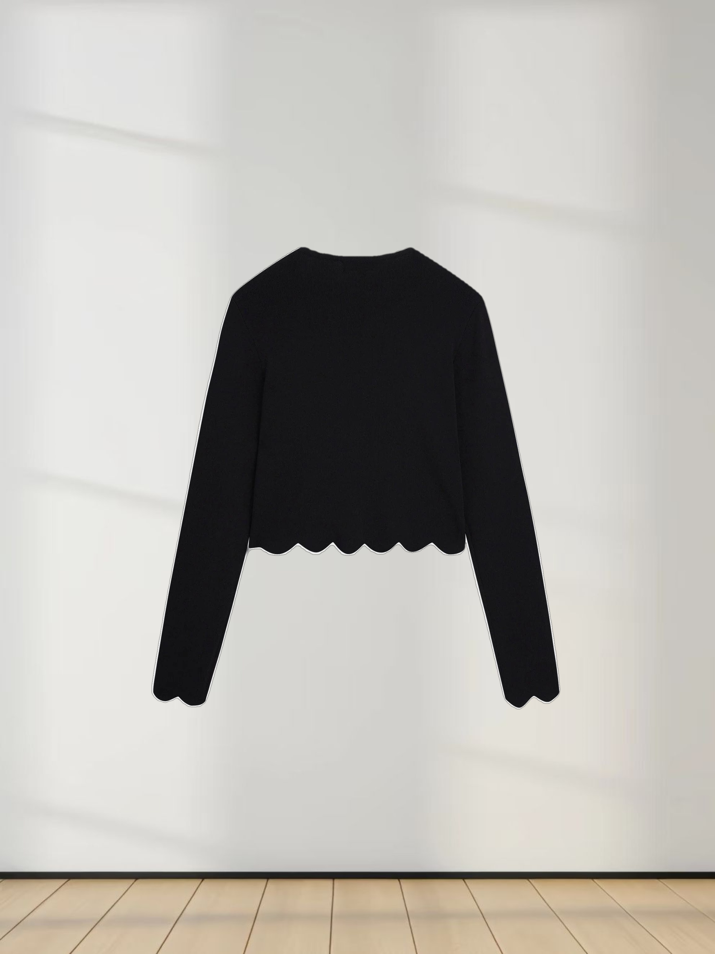 Scallop Edge Crew Cardigan SHORT-Black