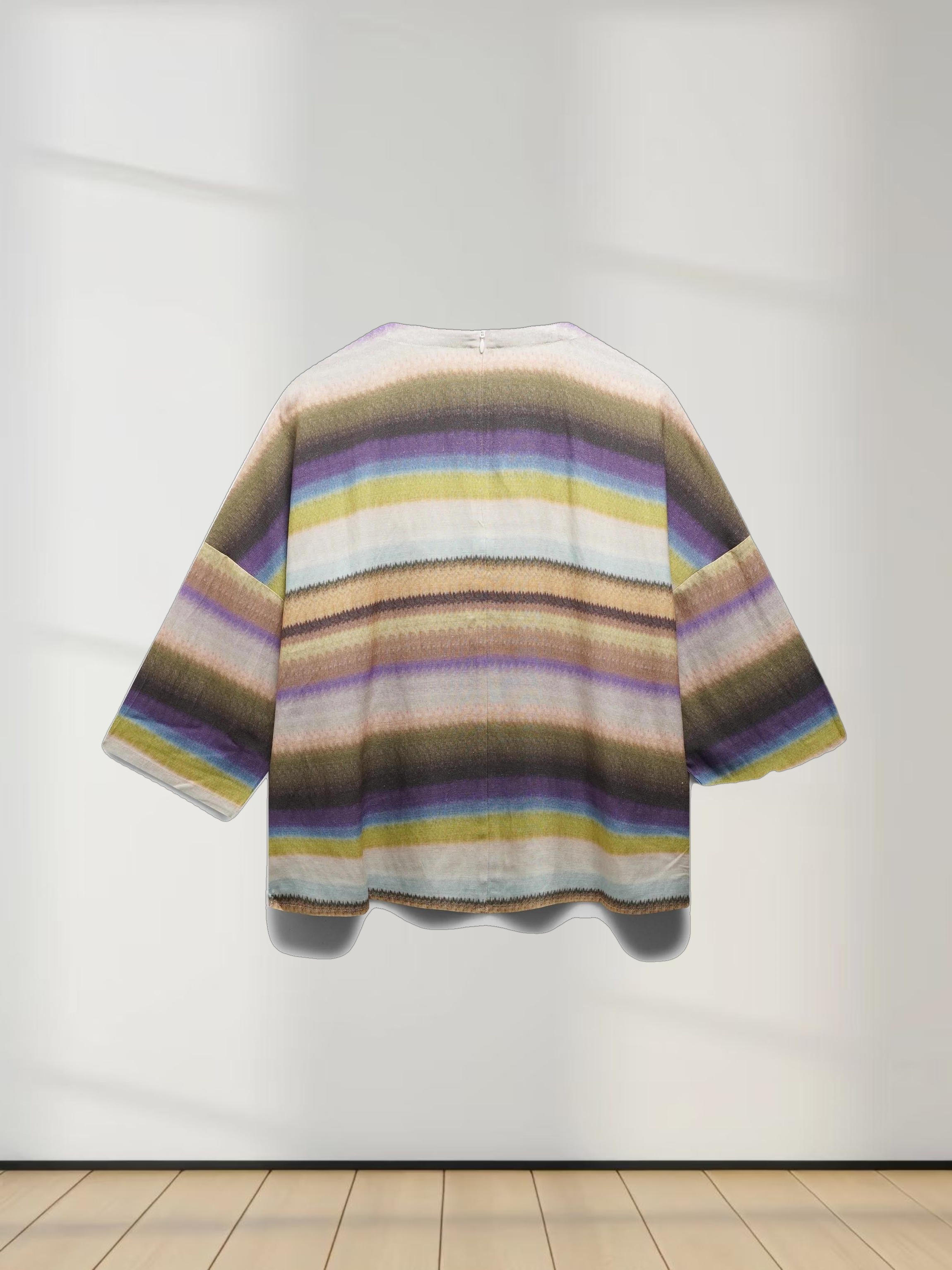 Linen Blend Crop Swing Top-Ombre Stripe