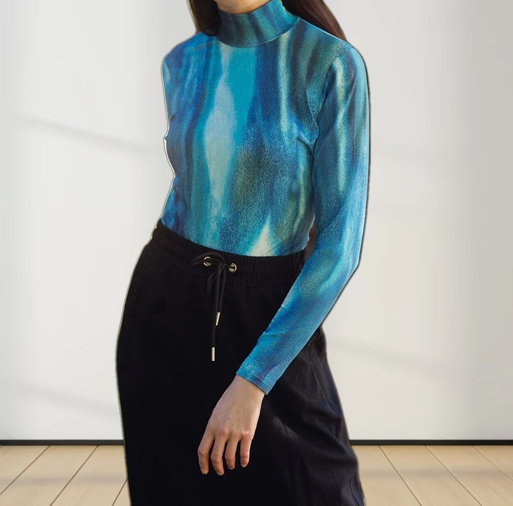 Printed Modal Turtleneck-Blue Ombre
