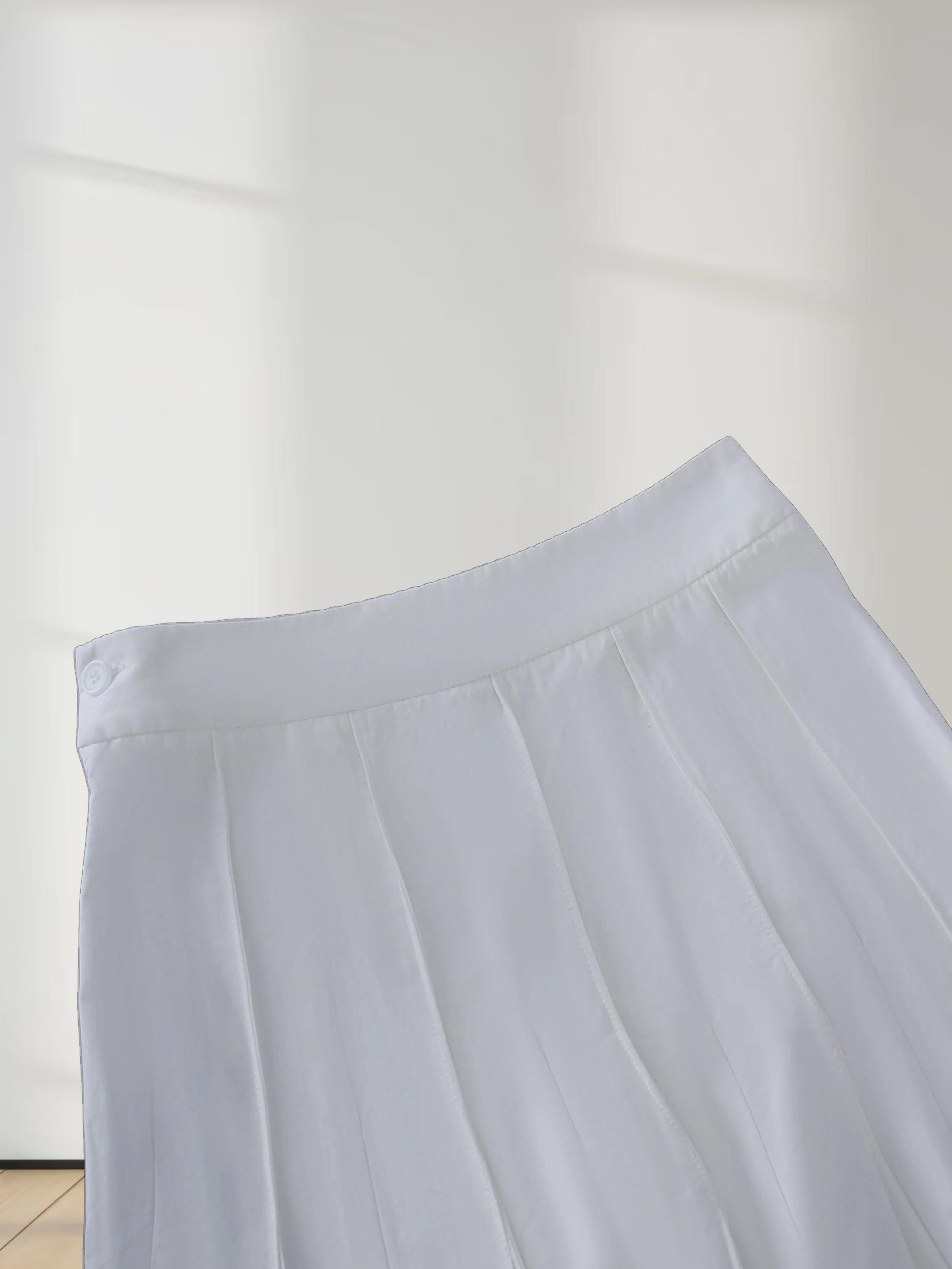 Cotton Pleated Skirt-White