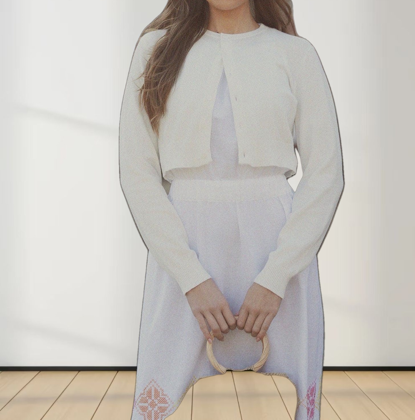 Trim Detail Crew Crop Cardigan-White