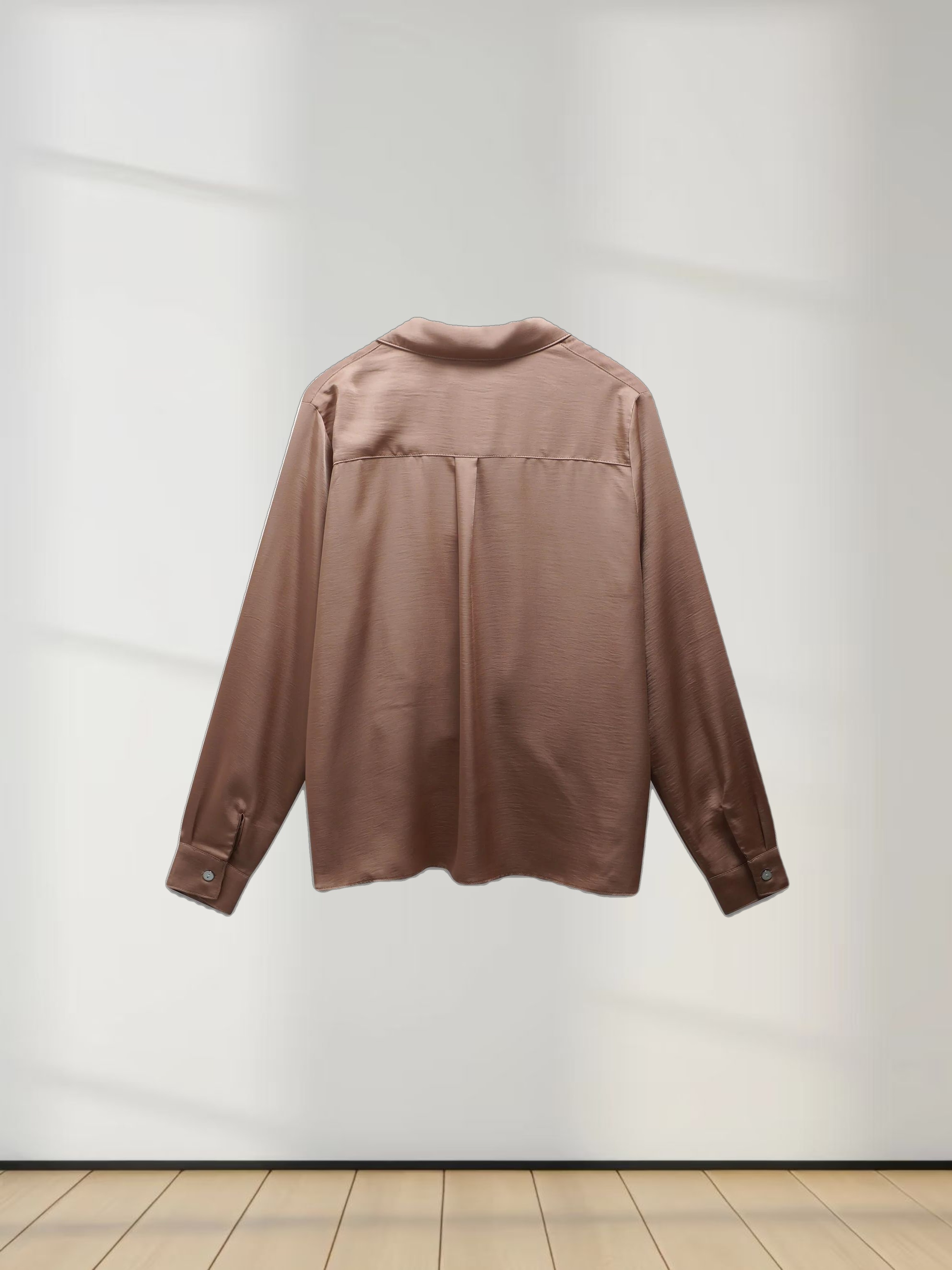 High/Low Faux Satin Crossover Top-Taupe