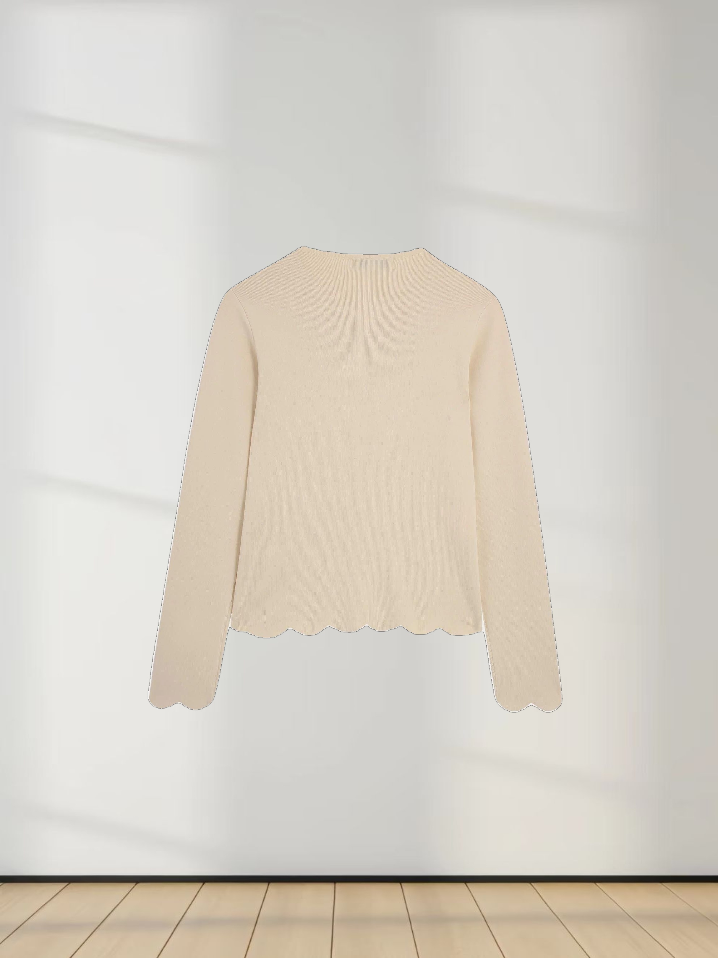 Scallop Edge Crew Cardigan-Ivory