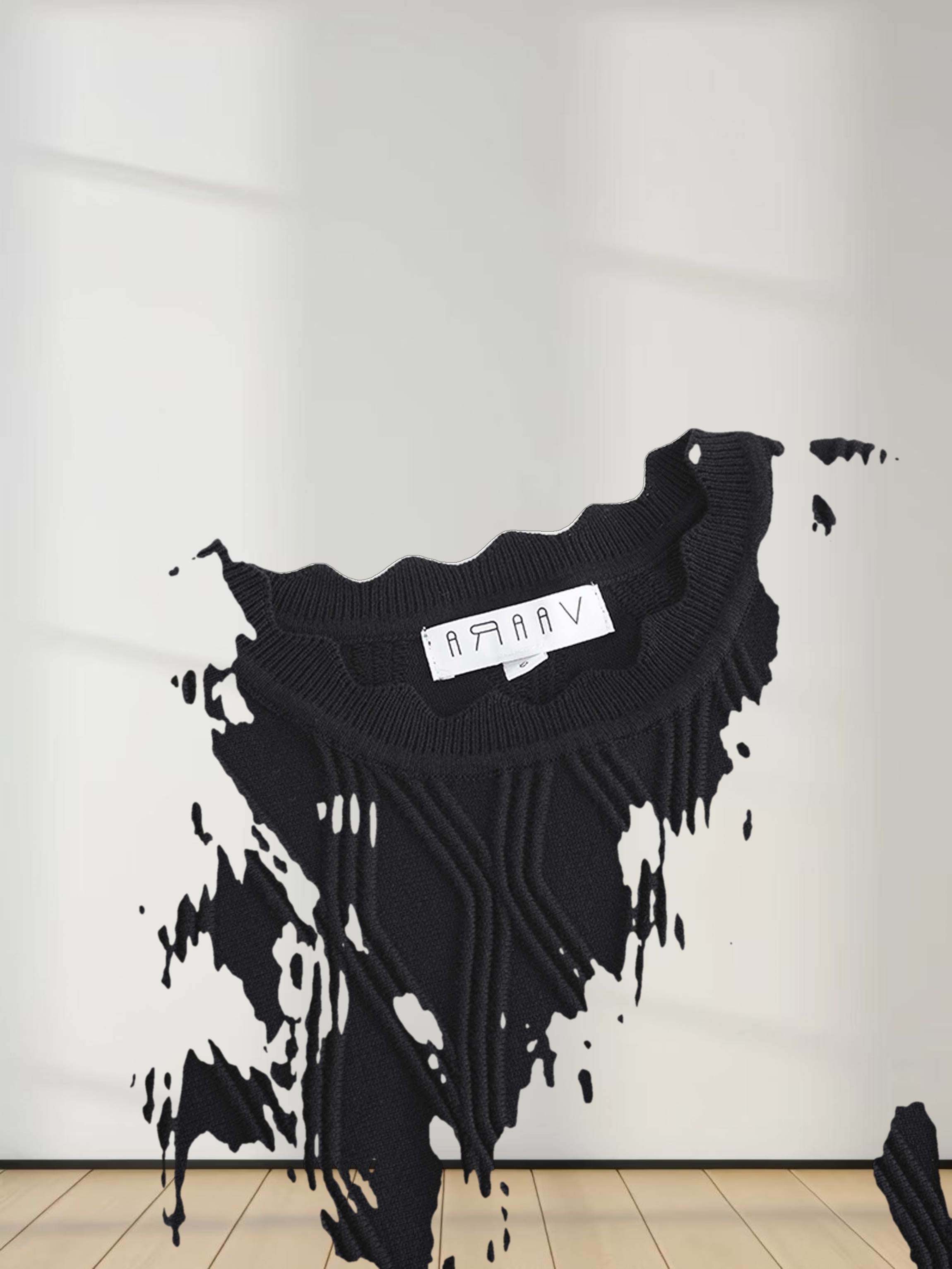 Scalloped Sleeveless Crew Neck Sweater-Black