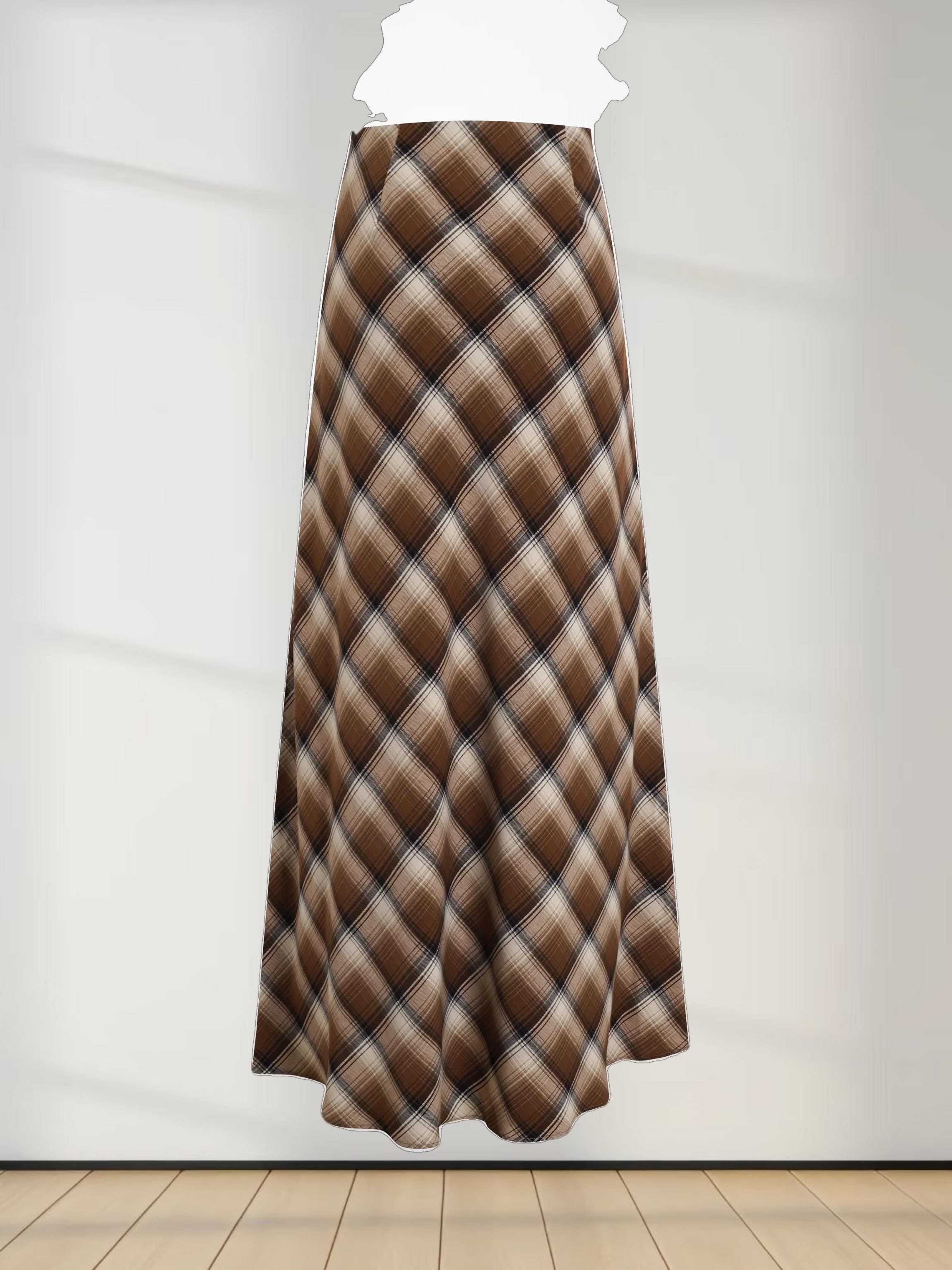 Plaid Slip Skirt-Brown Plaid