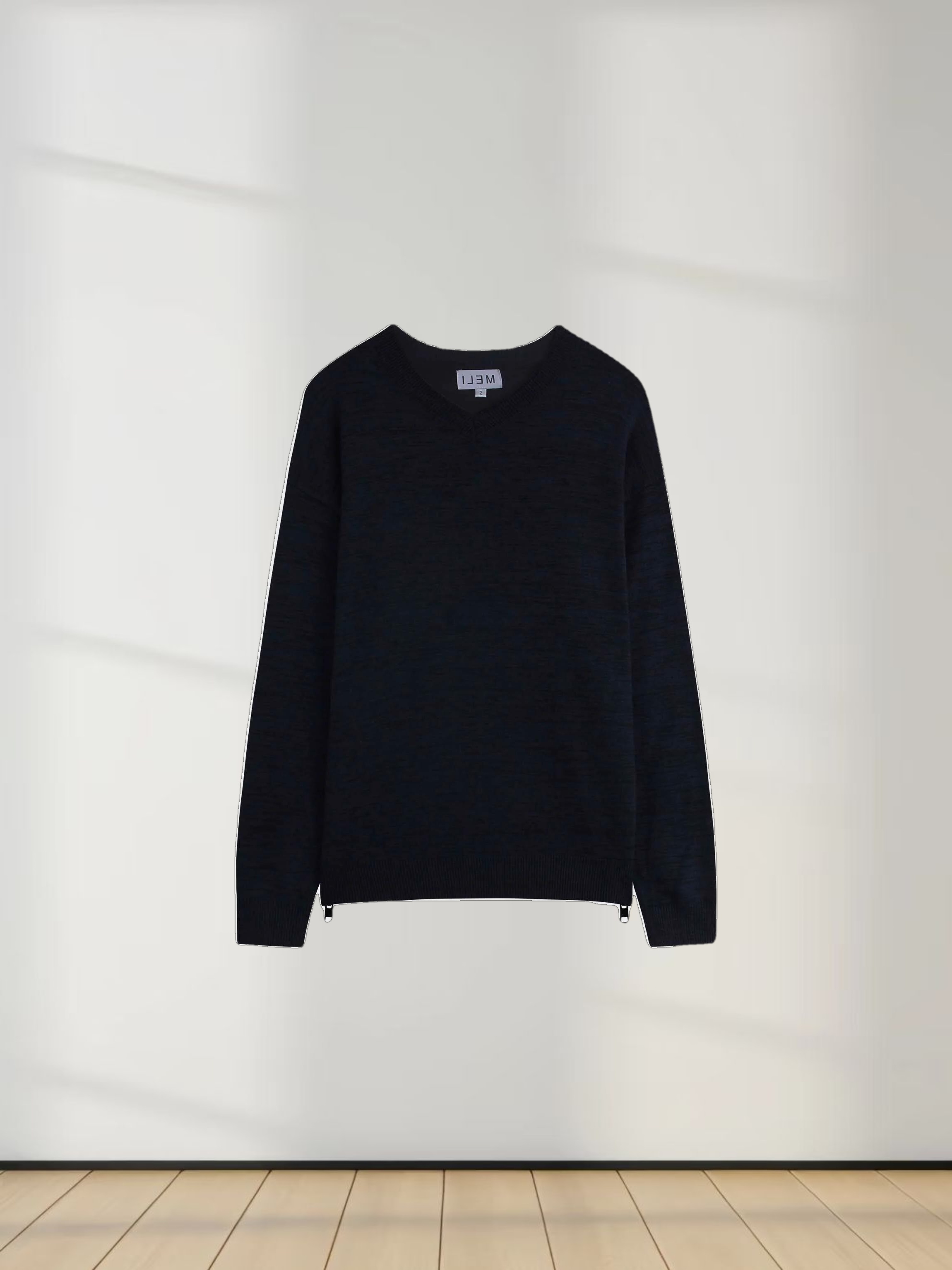 Side Zipper Sweater-Black/Blue