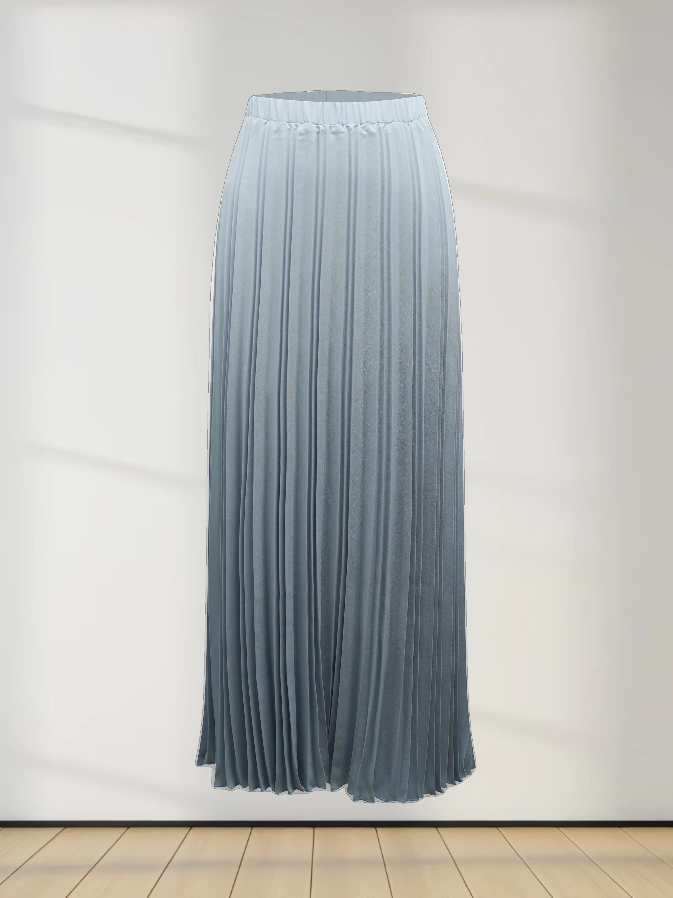 Crepe Pleated Maxi Skirt-Light Blue
